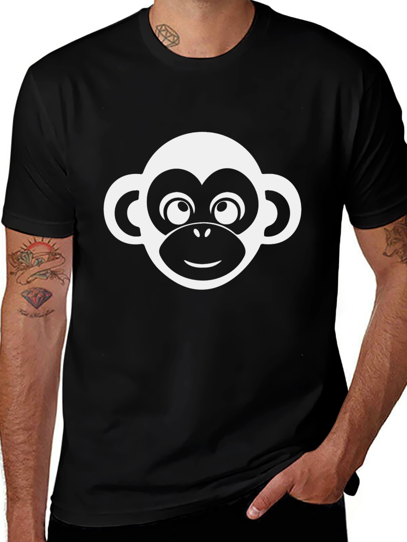 Monkey Face Graphic Tee - Black Cotton T-Shirt