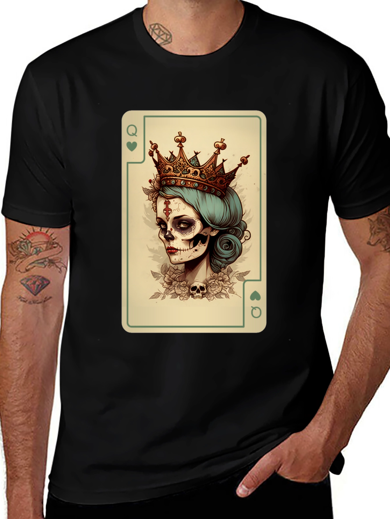 Variant 6 of Queen Card Skull Graphic Tee