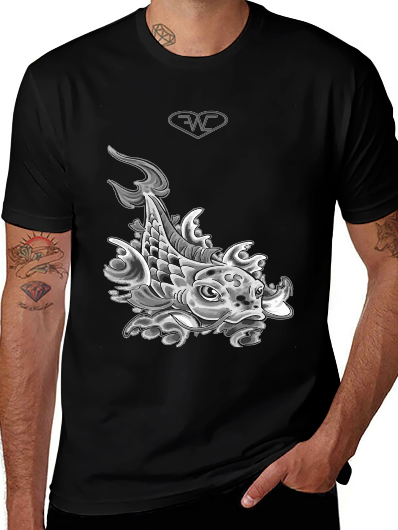 Variant 29 of Koi Fish Graphic T-Shirt - Black Cotton Blend Tee