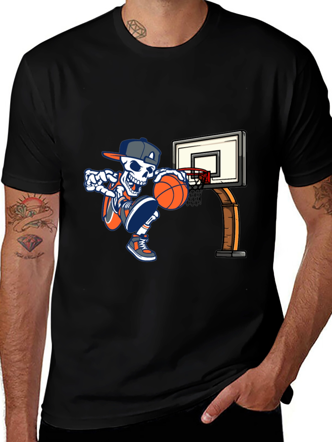 Black Cool Skeleton Basketball T-Shirt main image