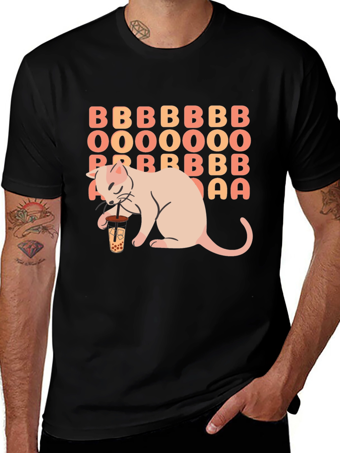 Variant 19 of Boba Tea Cat Graphic Tee - Unisex Black T-Shirt