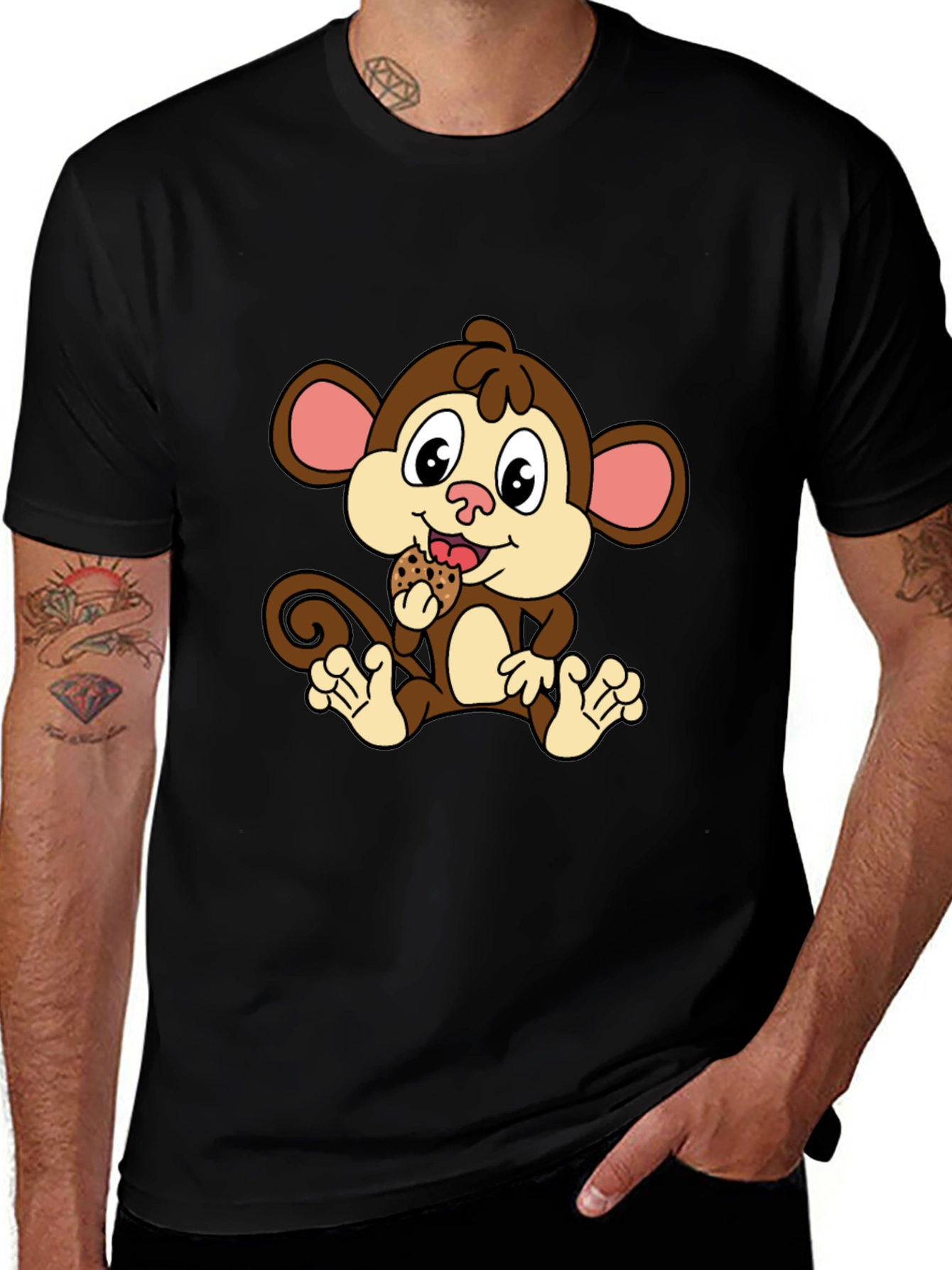 Variant 26 of Cute Monkey Eating Cookie Black T-Shirt
