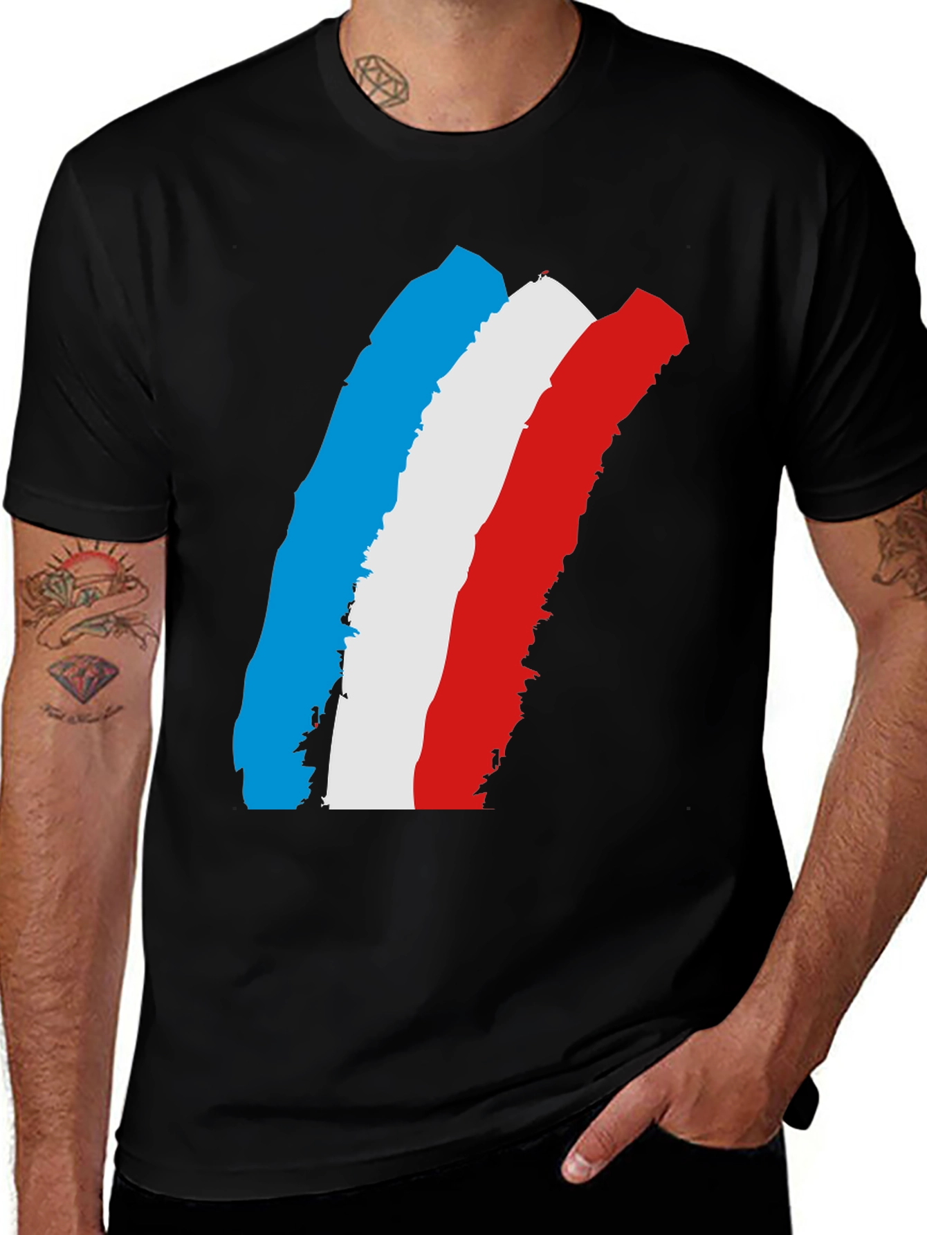 Abstract France Flag Brushstroke Black T-Shirt