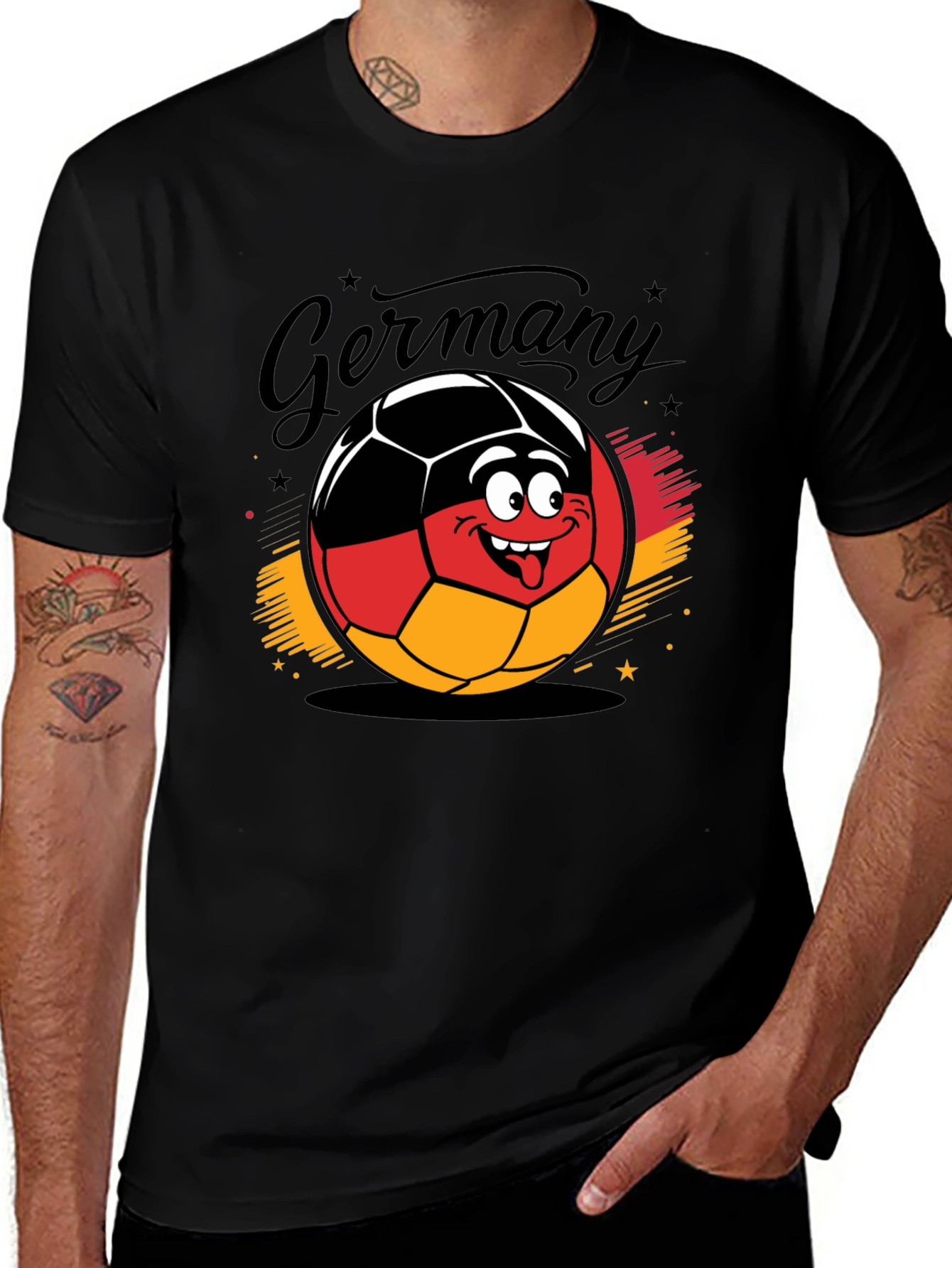 Variant 13 of Germany Soccer Ball Cartoon Black T-Shirt