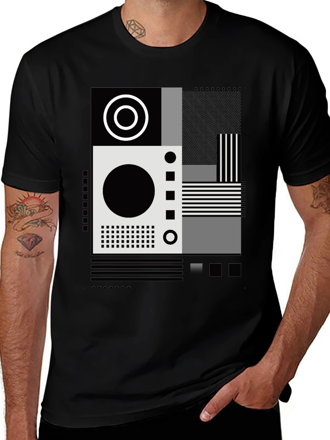 Variant 6 of Geometric Pattern Graphic Tee - Modern Style