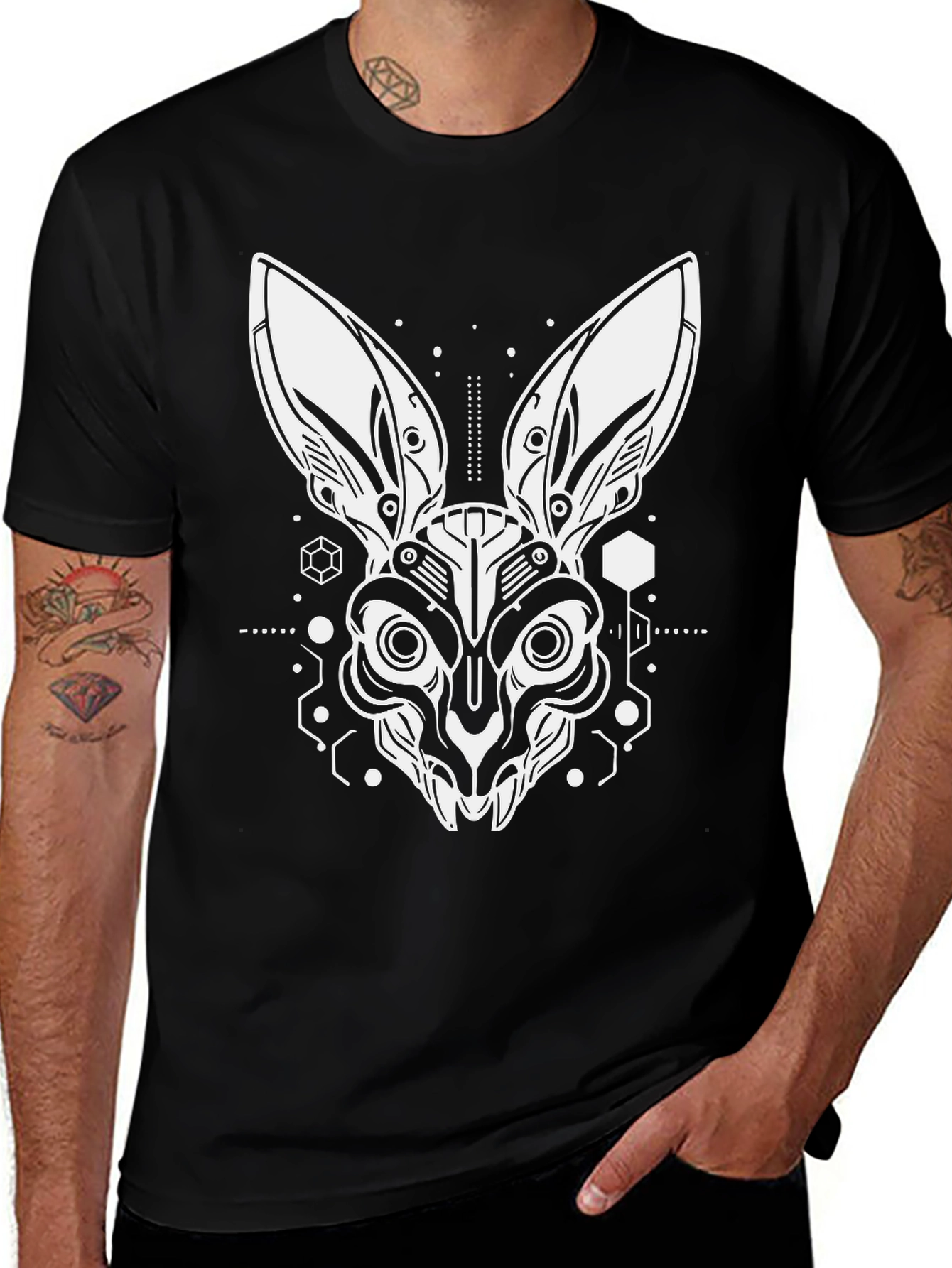Variant 24 of Cyberpunk Rabbit Graphic Tee - Black Cotton T-Shirt