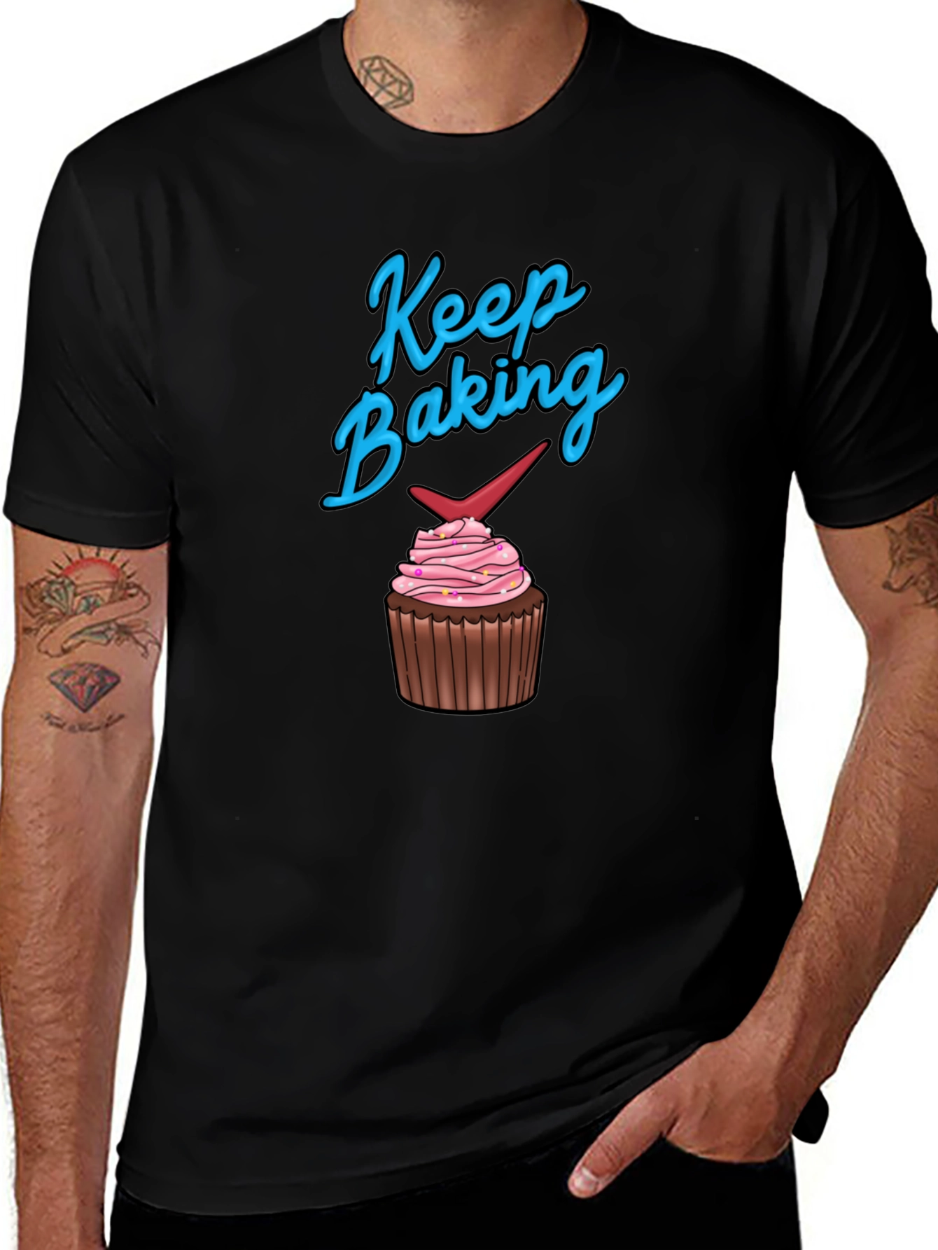 Variant 2 of Keep Baking Cupcake Graphic Tee - Black