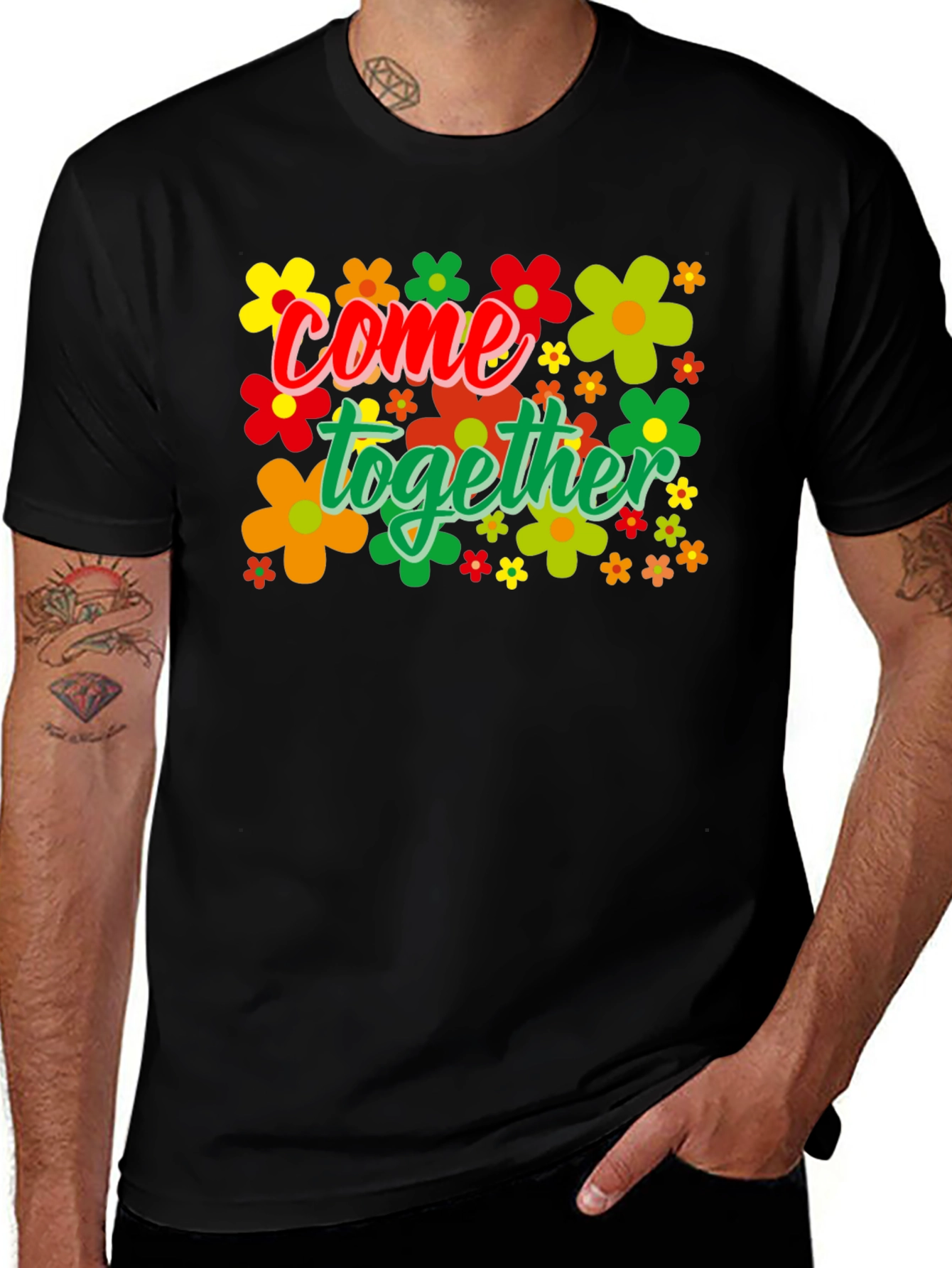 Variant 26 of Come Together Floral Graphic Black T-Shirt