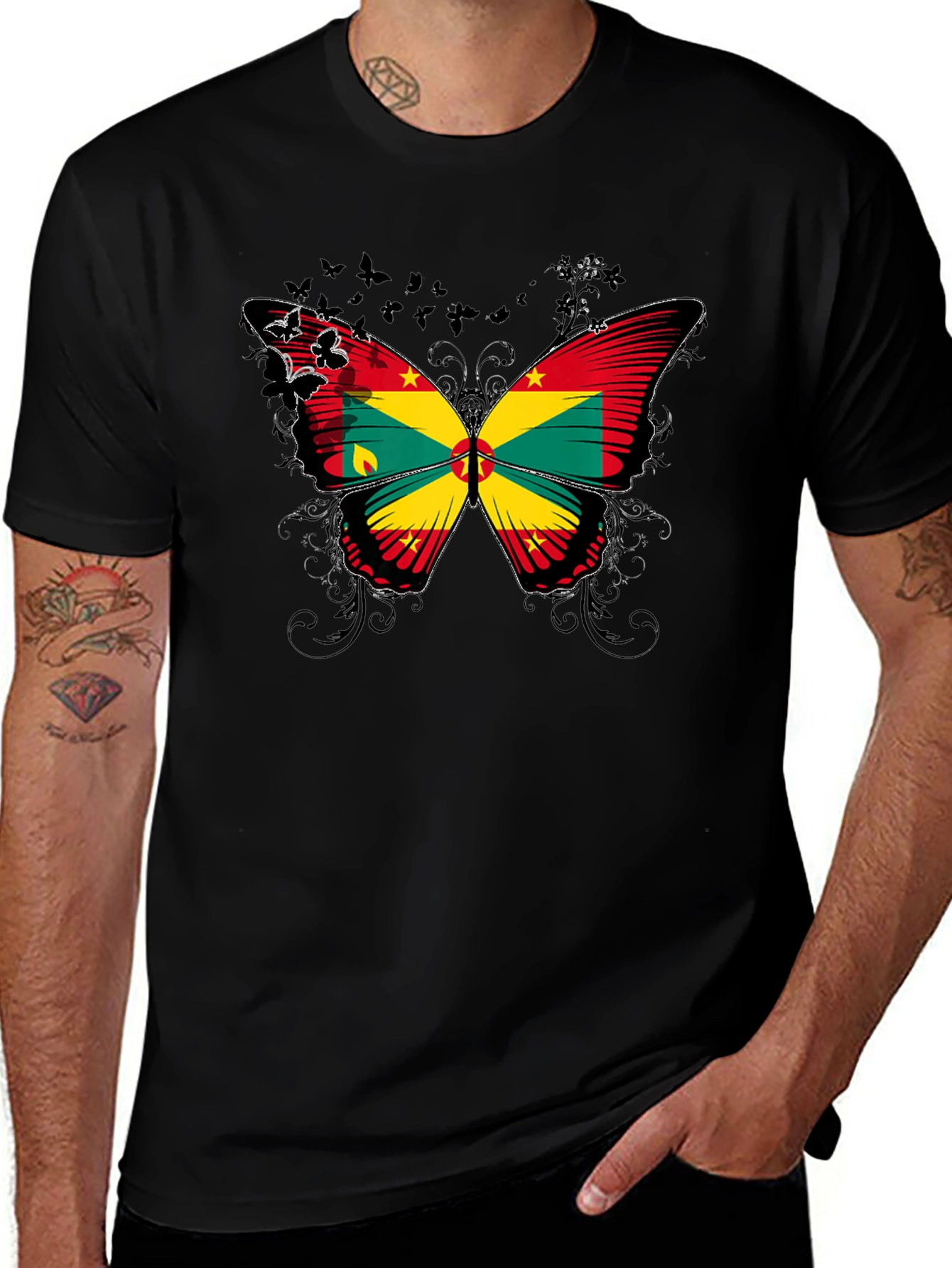Variant 14 of Grenada Flag Butterfly Graphic Tee - Black