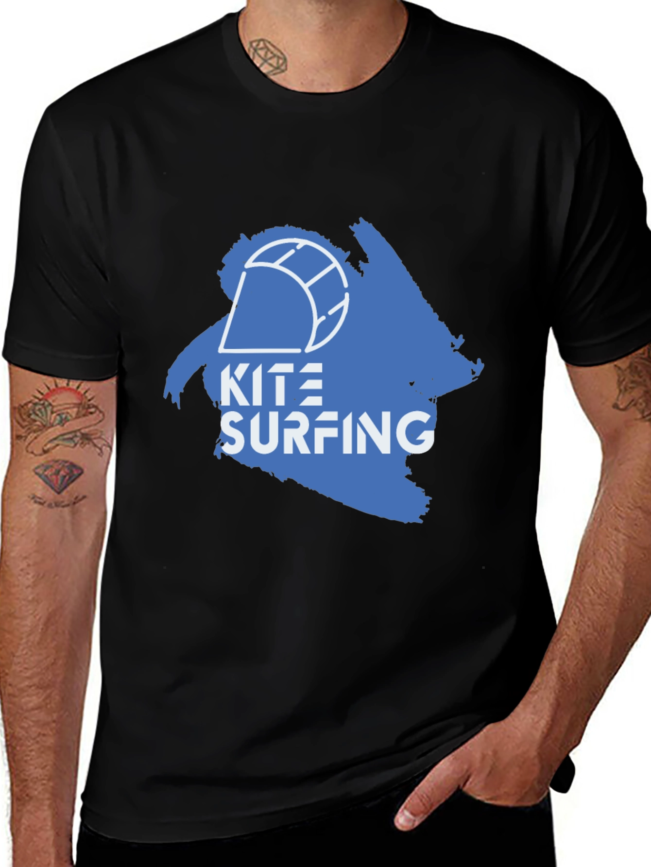 Variant 14 of Kite Surfing Graphic T-Shirt - Men's Black Tee