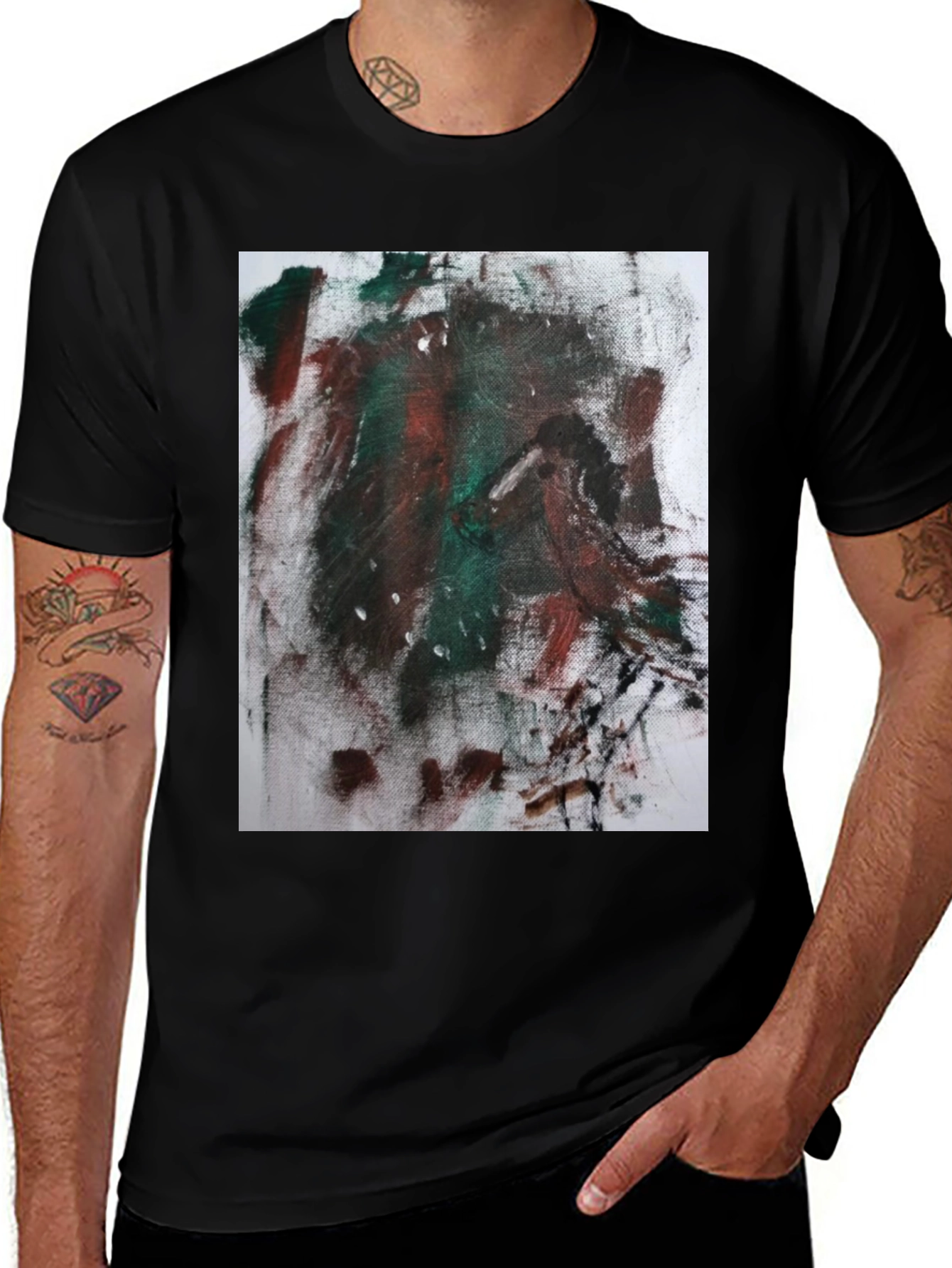 Abstract Art Print Black Tee - Modern Casual Wear