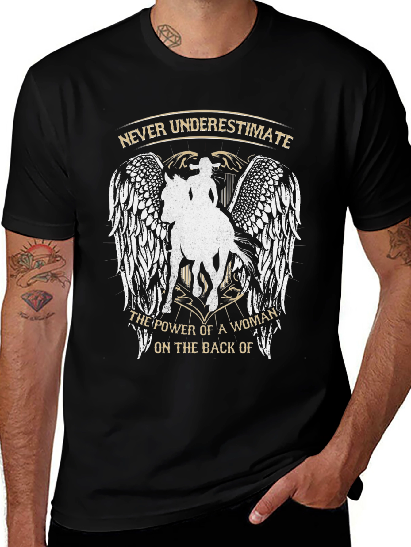 Variant 5 of Woman Riding Horse Graphic Tee - Never Underestimate