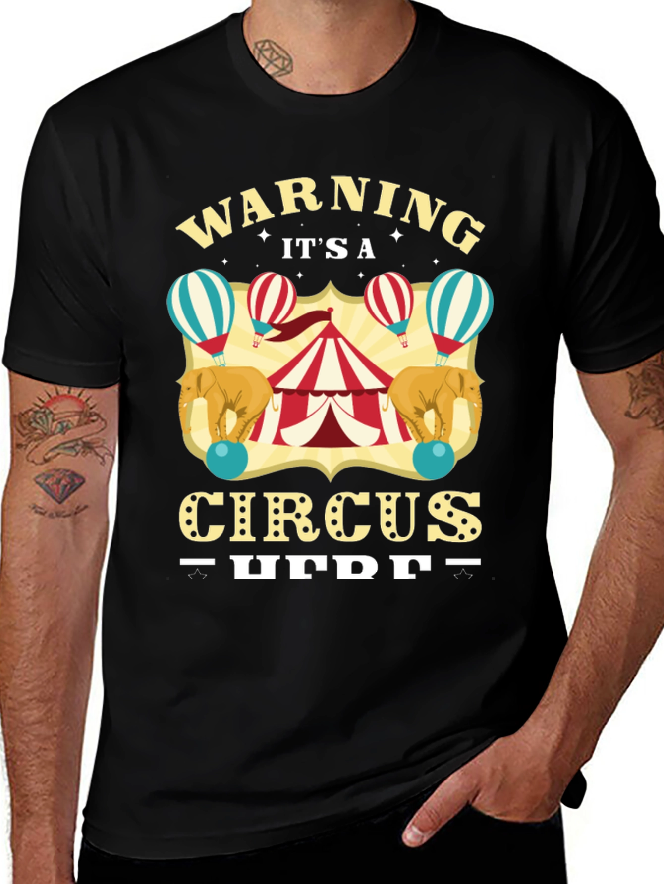 Variant 23 of Circus T-Shirt: Warning It's a Circus Here Black Tee