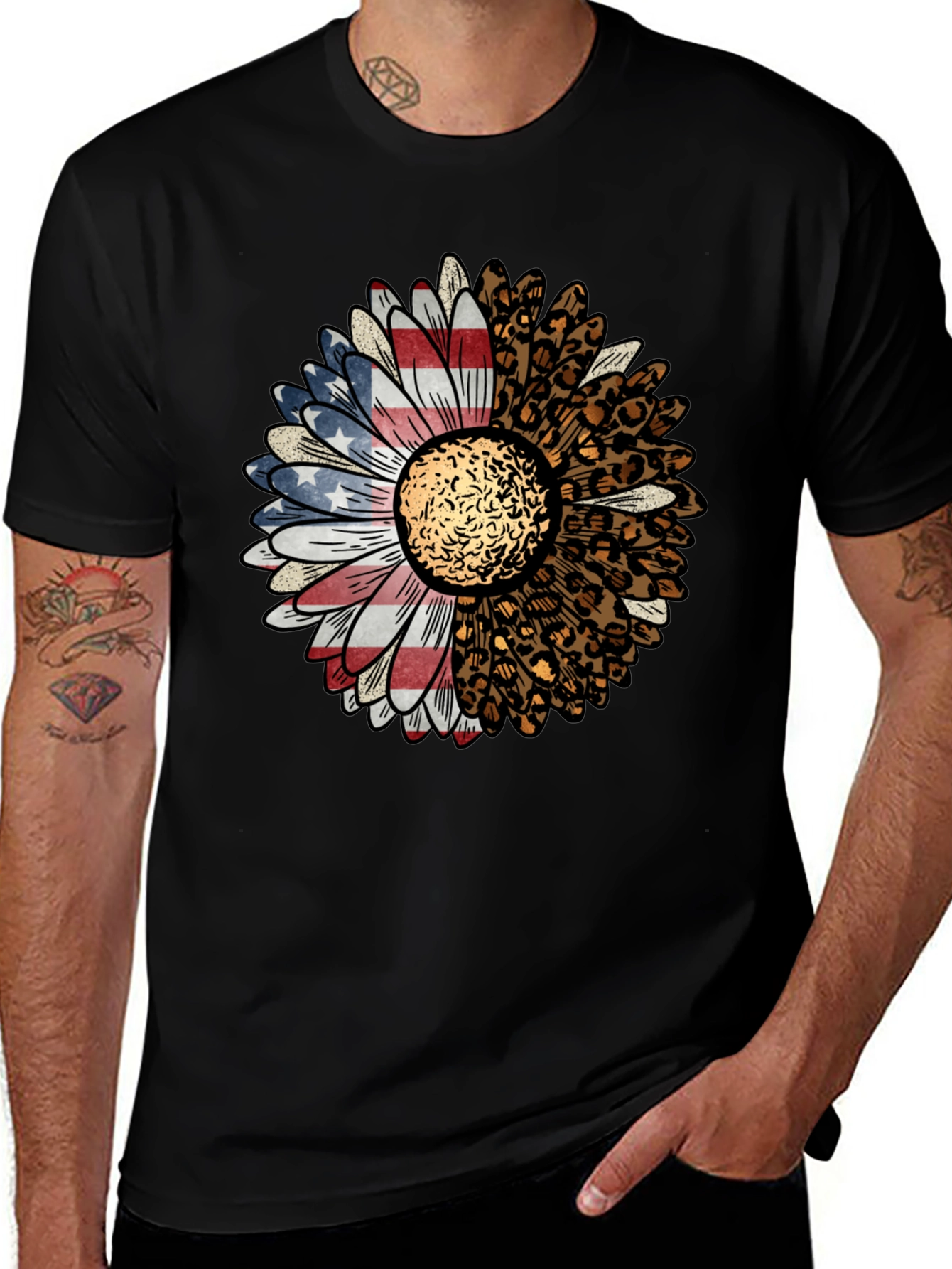 Variant 29 of American Flag Leopard Sunflower Graphic Tee