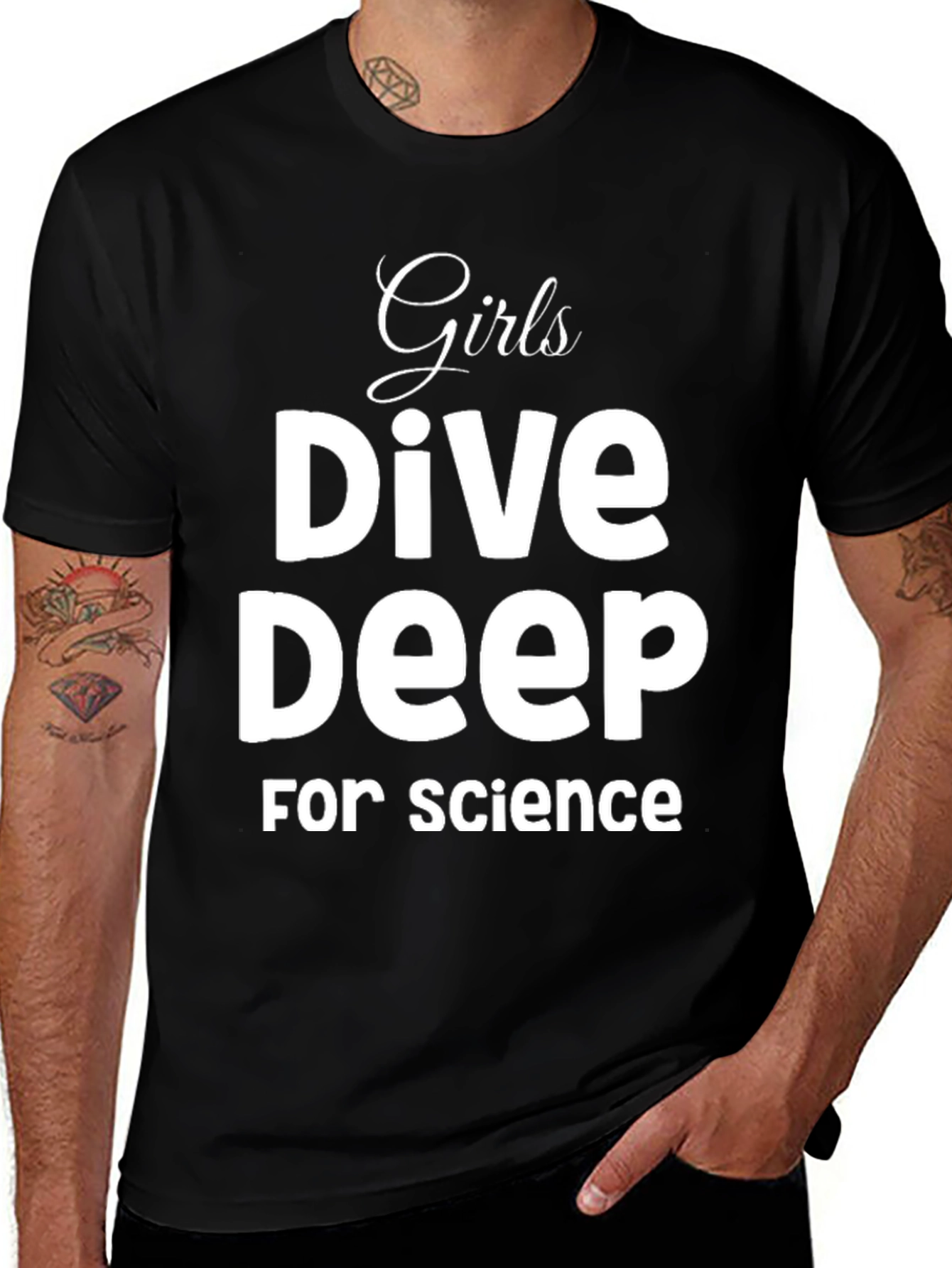 Girls Dive Deep For Science Black T-Shirt