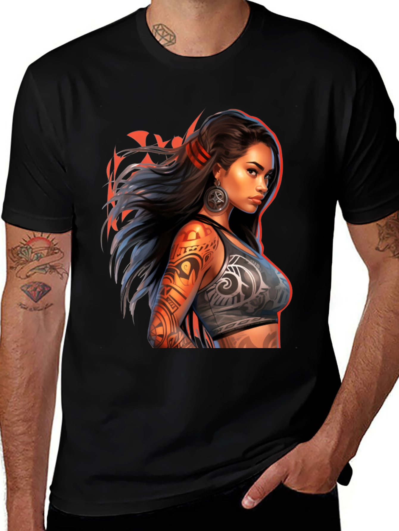 Variant 2 of Tribal Tattoo Woman Graphic Tee - Black