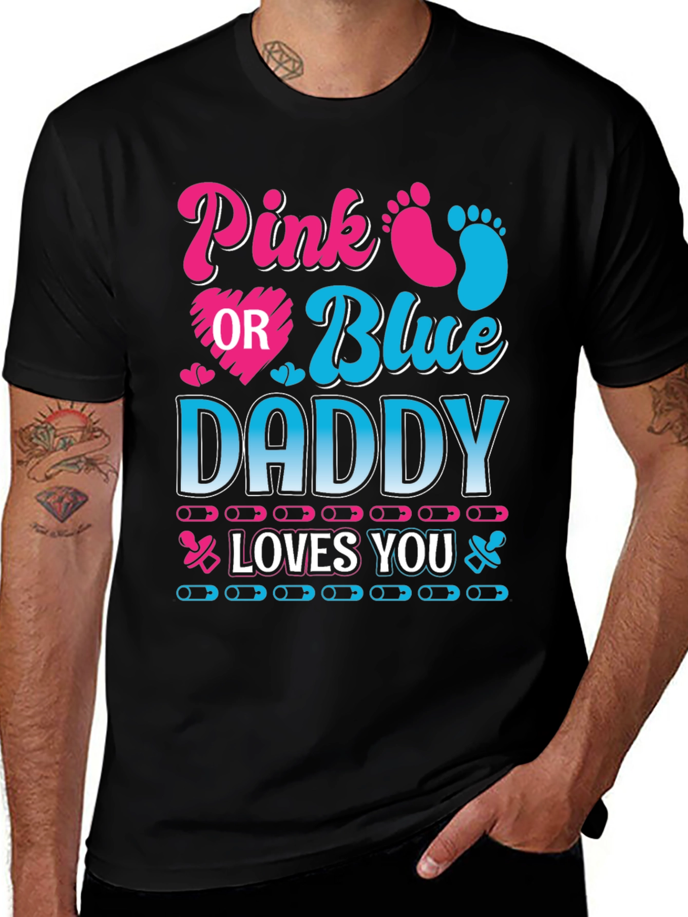 Pink or Blue Daddy Loves You Gender Reveal T-Shirt