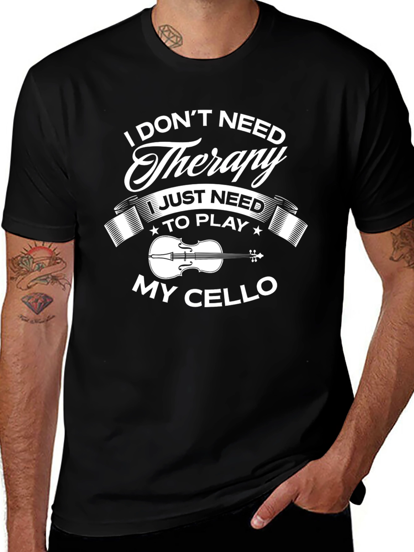 Variant 12 of Cello Therapy T-Shirt - Musician's Black Tee