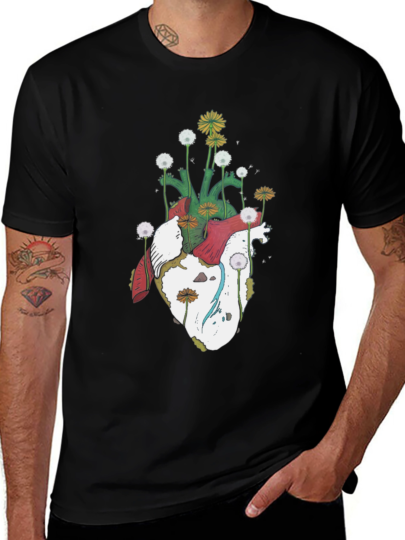 Variant 6 of Anatomical Heart with Flowers Graphic T-Shirt