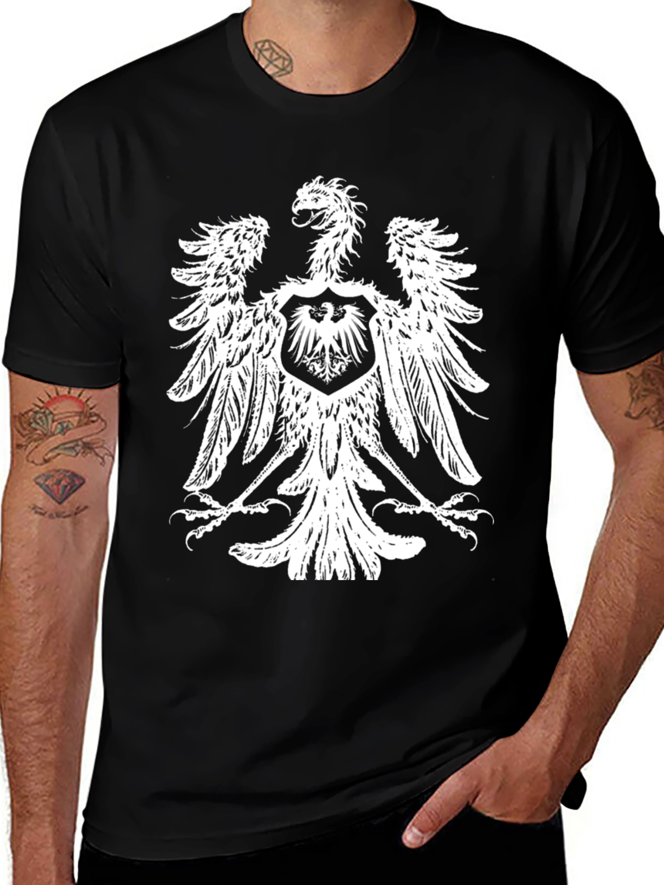 Variant 6 of Black T-Shirt with Heraldic Eagle Print