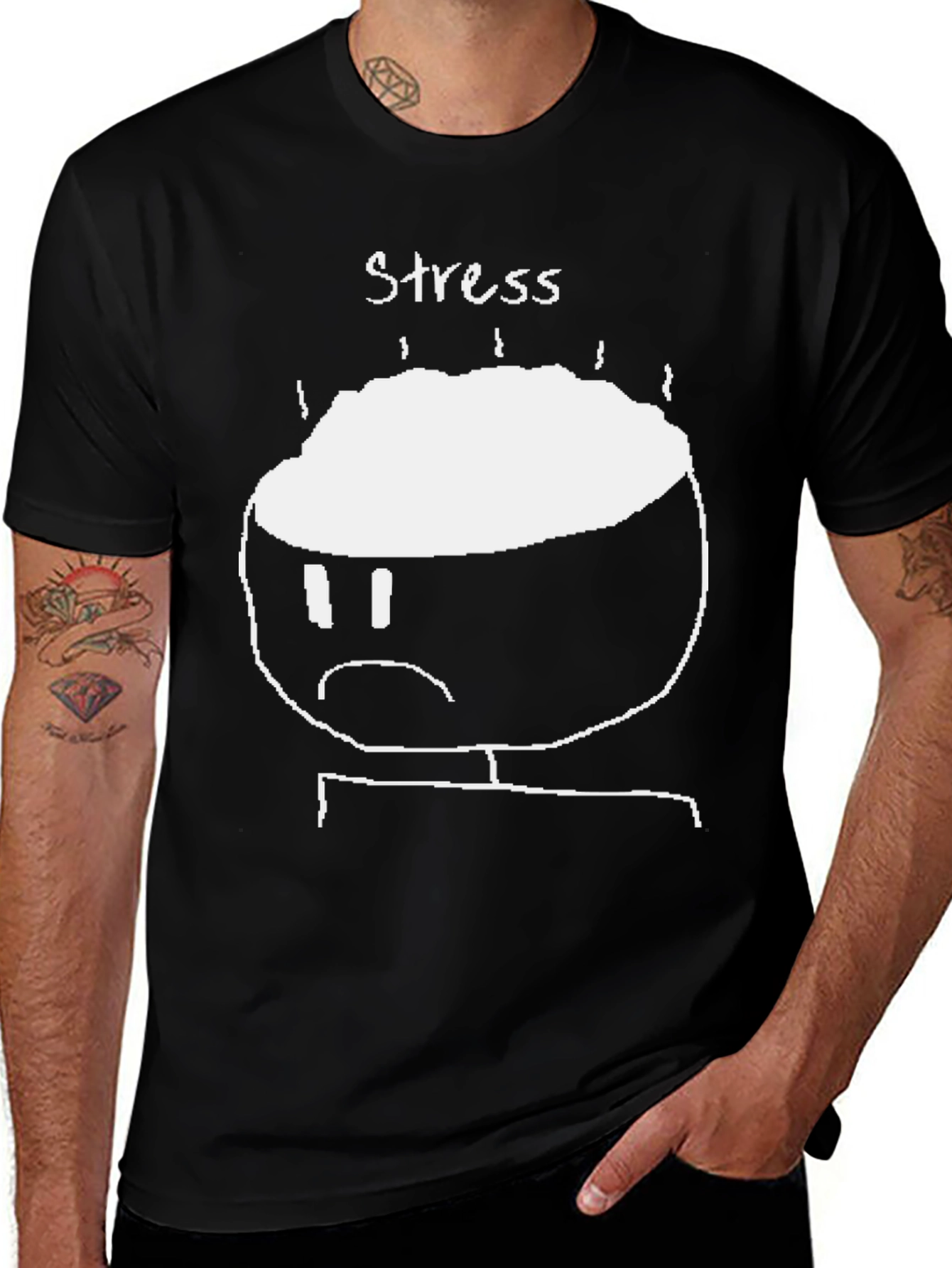 Variant 7 of Stress Graphic T-Shirt - Black Crew Neck Tee