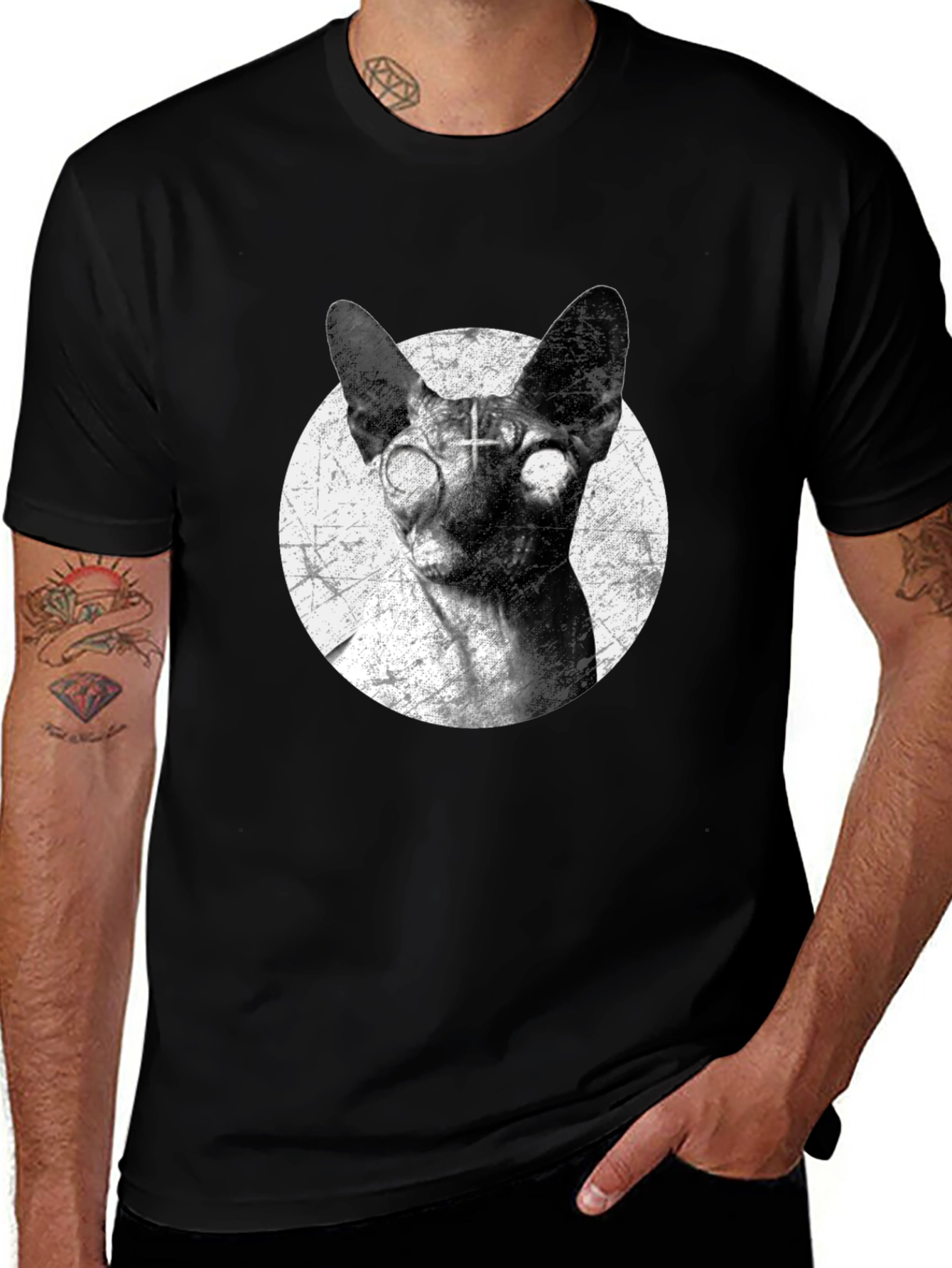 Sphynx Cat T-Shirt with Cross Design