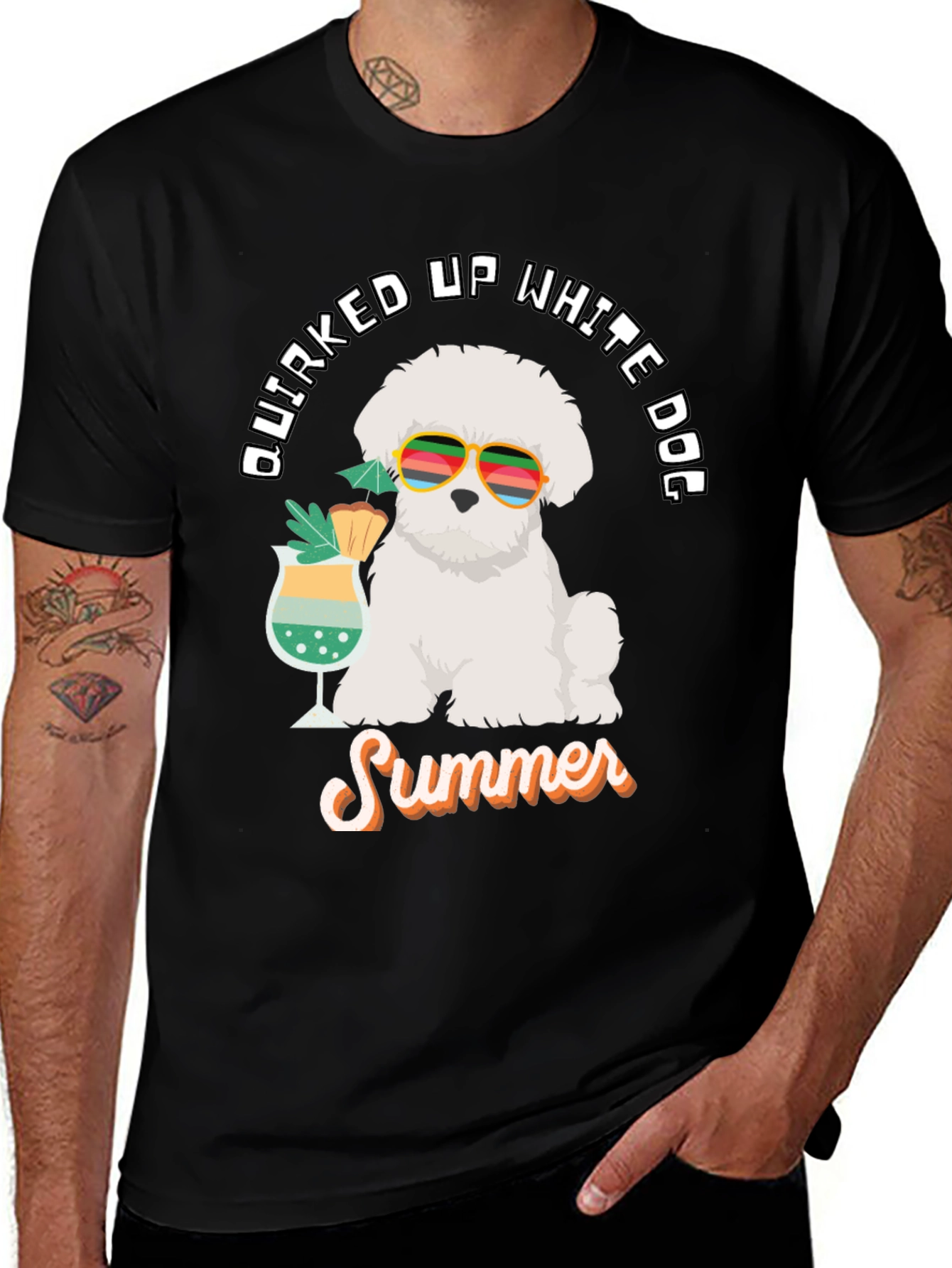 Variant 12 of Quirked Up White Dog Summer T-Shirt