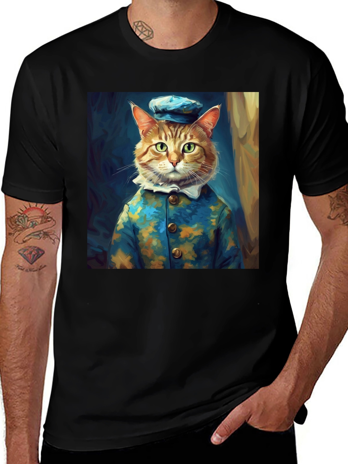 Variant 3 of Dapper Cat Portrait Black T-Shirt