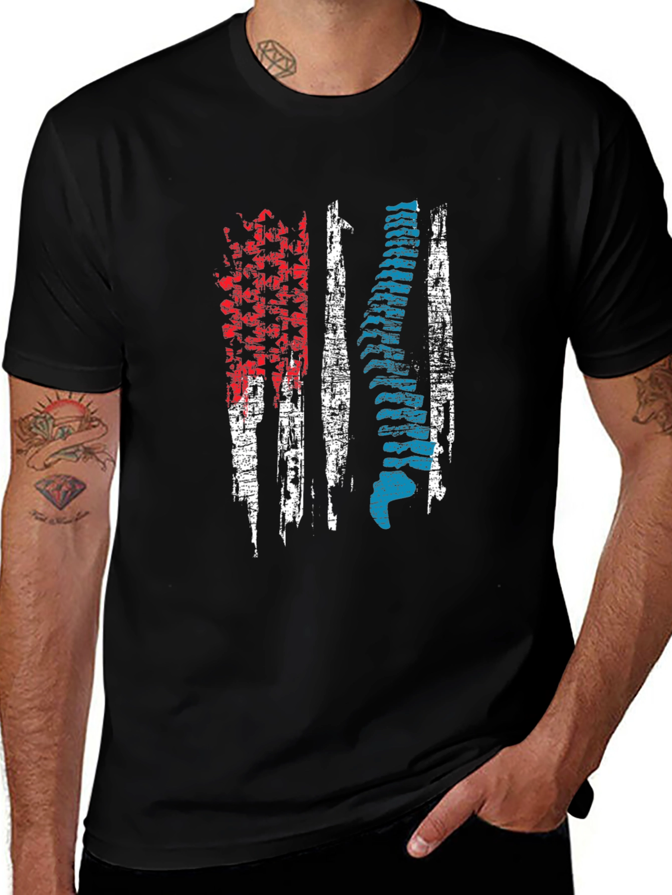 Variant 27 of Distressed Spine Flag Graphic T-Shirt