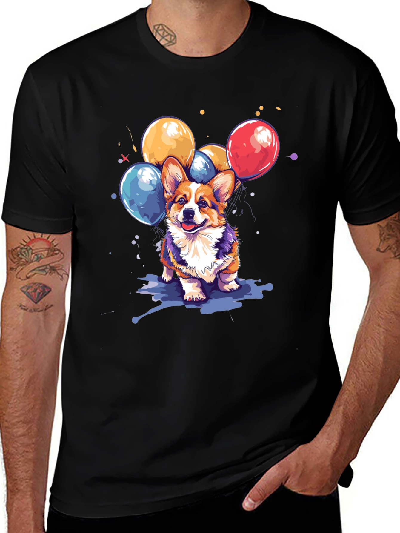 Corgi Dog with Balloons Graphic T-Shirt