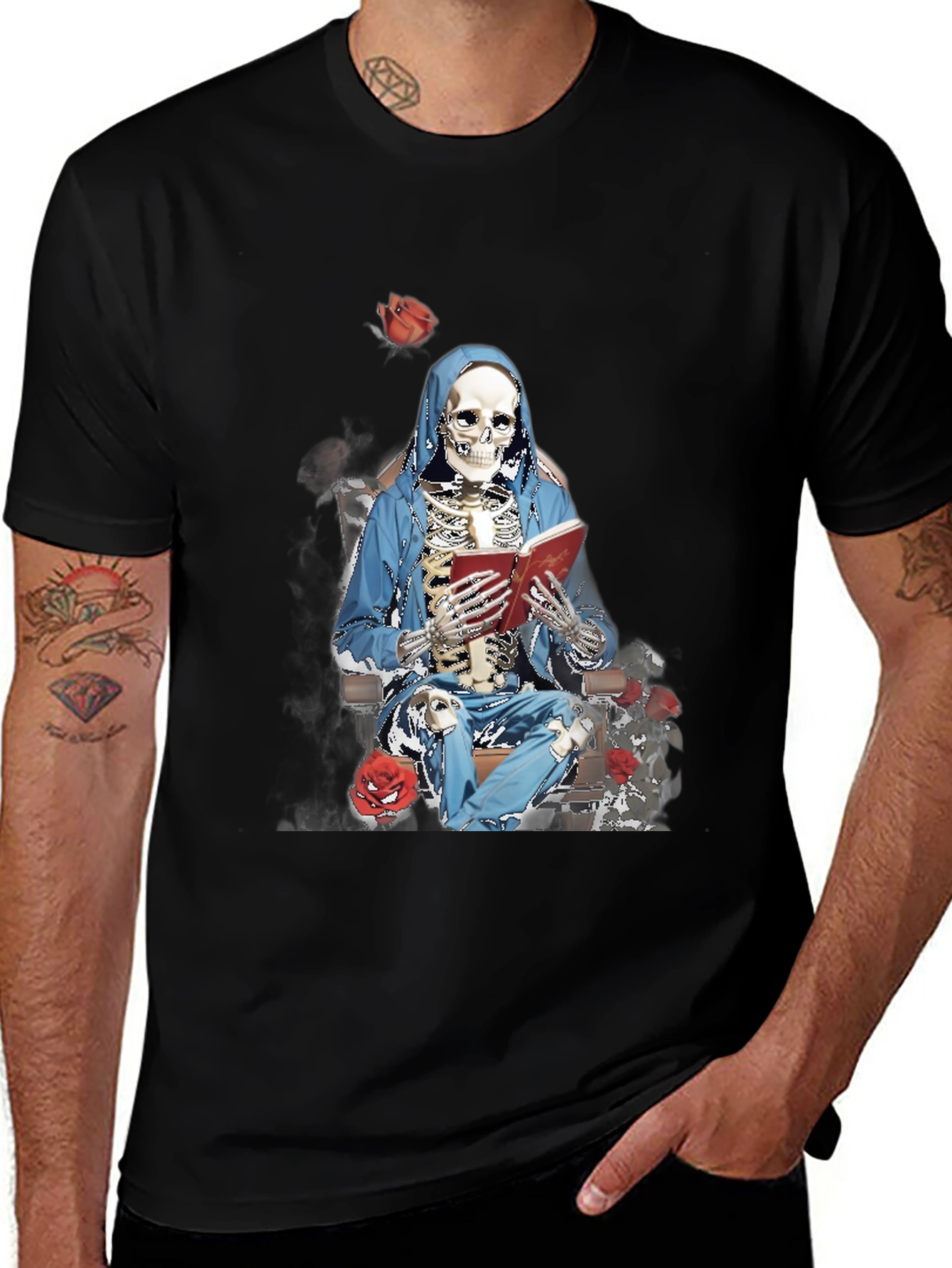 Variant 3 of Skeleton Reader Graphic Tee - Dark Humor Style