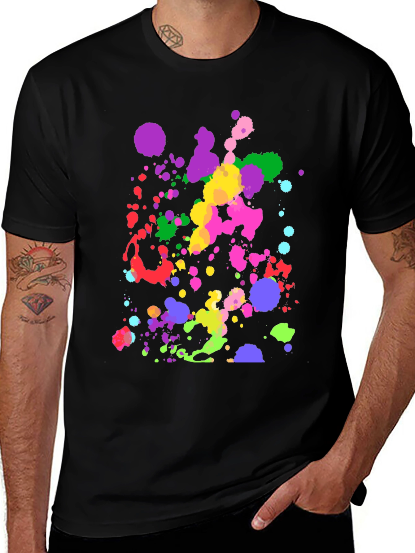 Variant 15 of Colorful Splatter Print Black T-Shirt