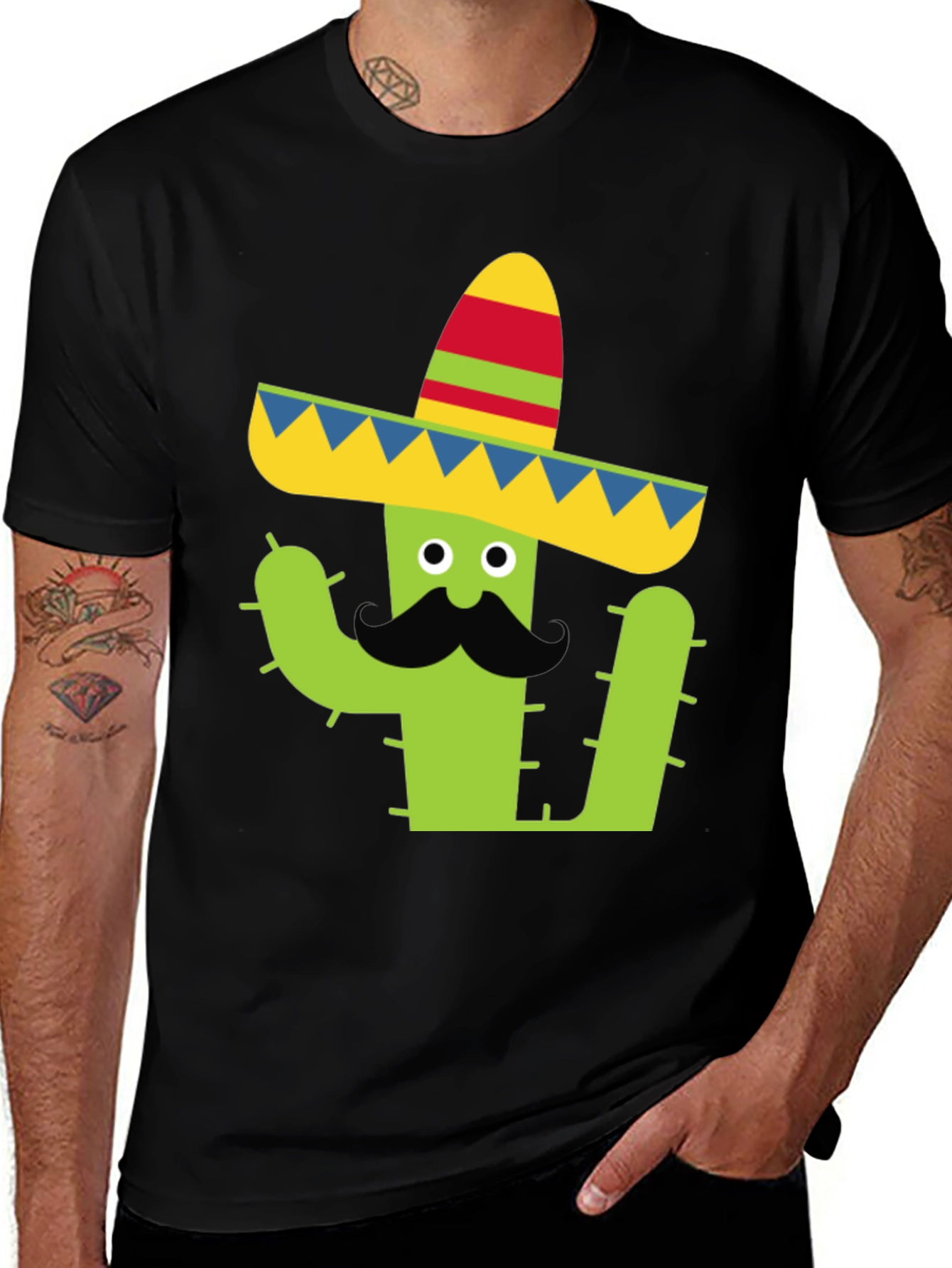 Variant 13 of Cactus Sombrero Tee - Black Cotton Graphic T-Shirt