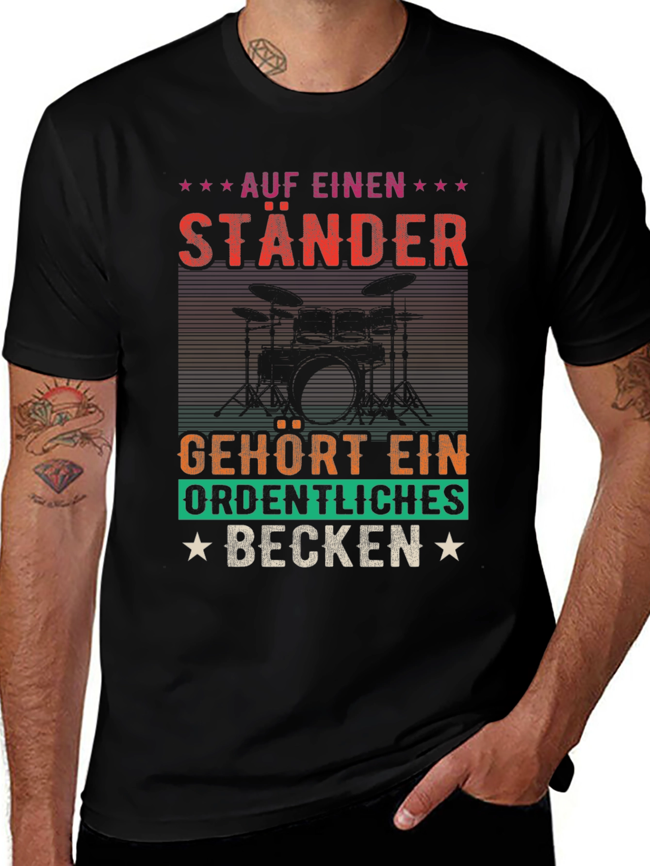 Variant 30 of Drum Set T-Shirt - "Auf Einen Ständer Gehört Ein Ordentliches Becken"
