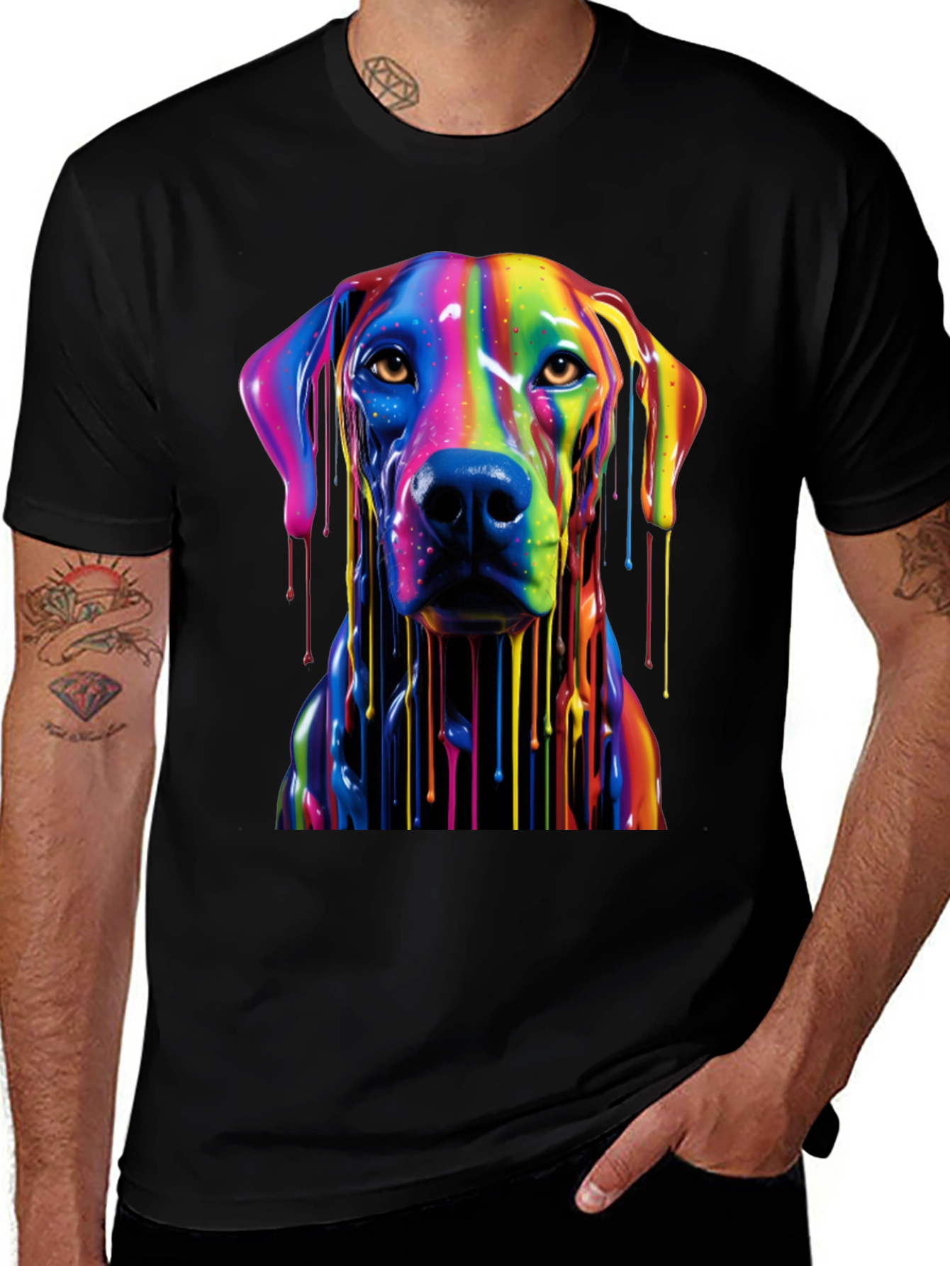 Variant 17 of Colorful Dog Print Black T-Shirt