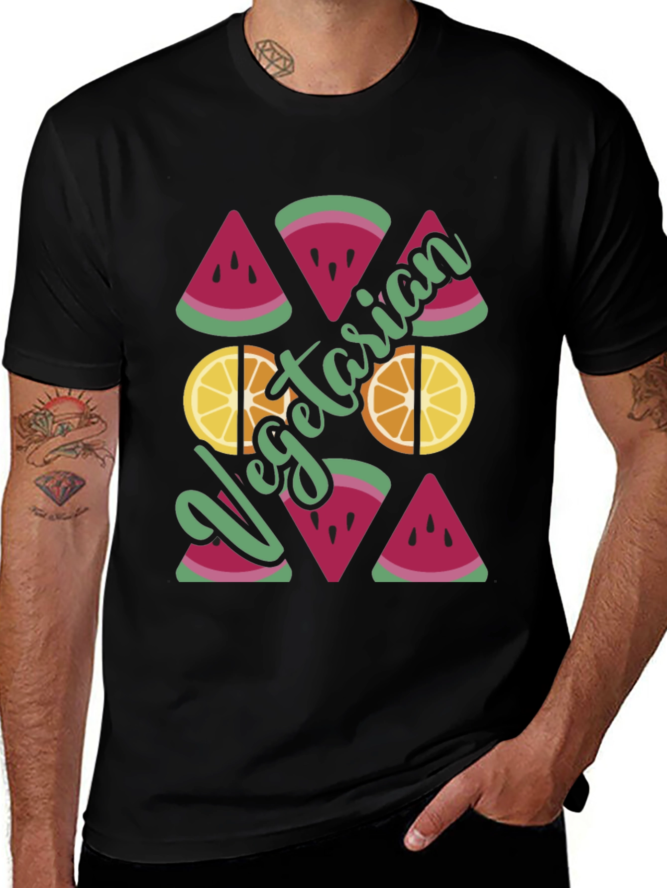 Variant 17 of Vegetarian Fruit T-Shirt - Watermelon & Orange Design
