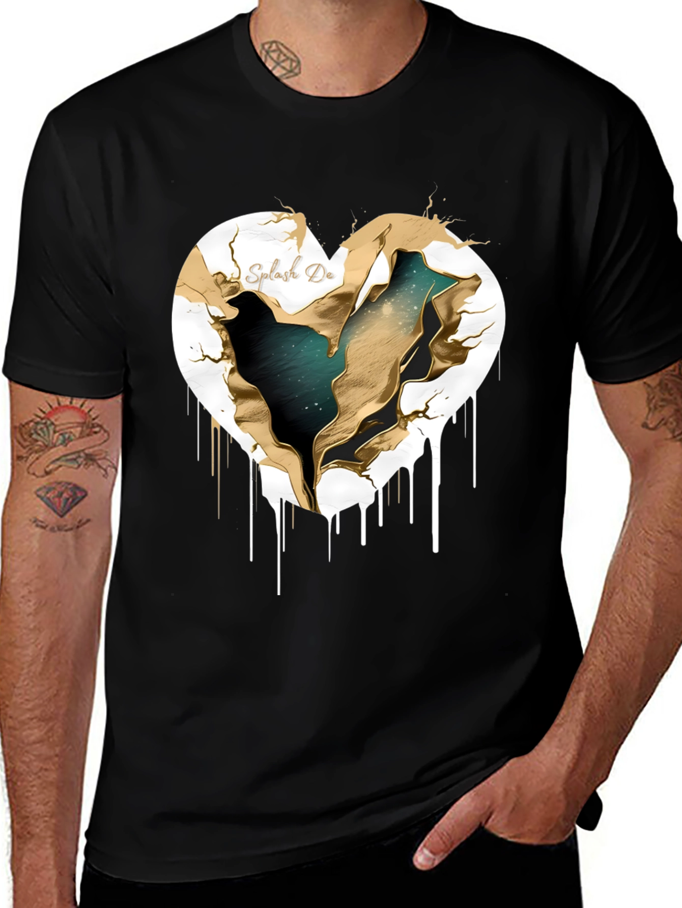 Variant 10 of Abstract Gold Heart Graphic Tee - Trendy Black T-Shirt
