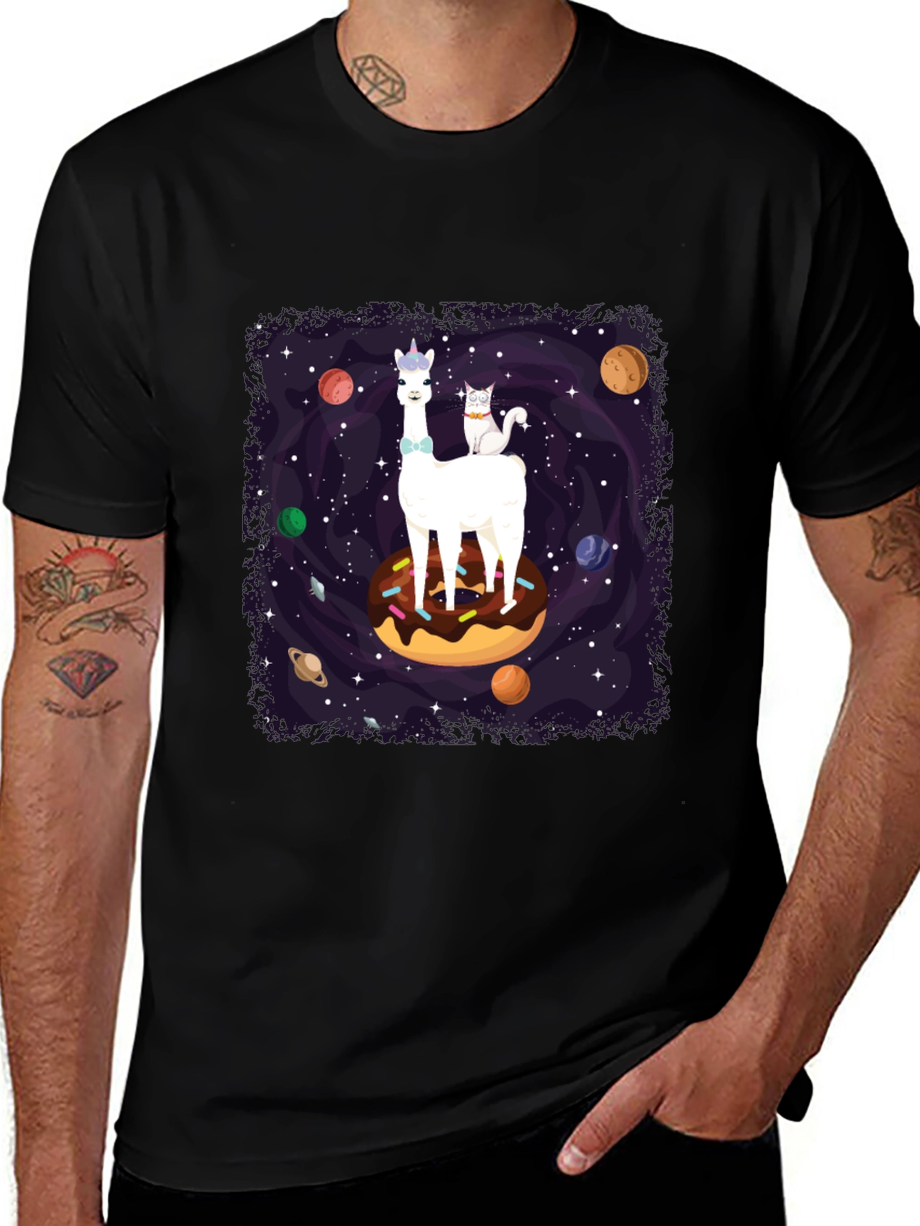 Variant 4 of Llama Cat Donut Galaxy T-Shirt