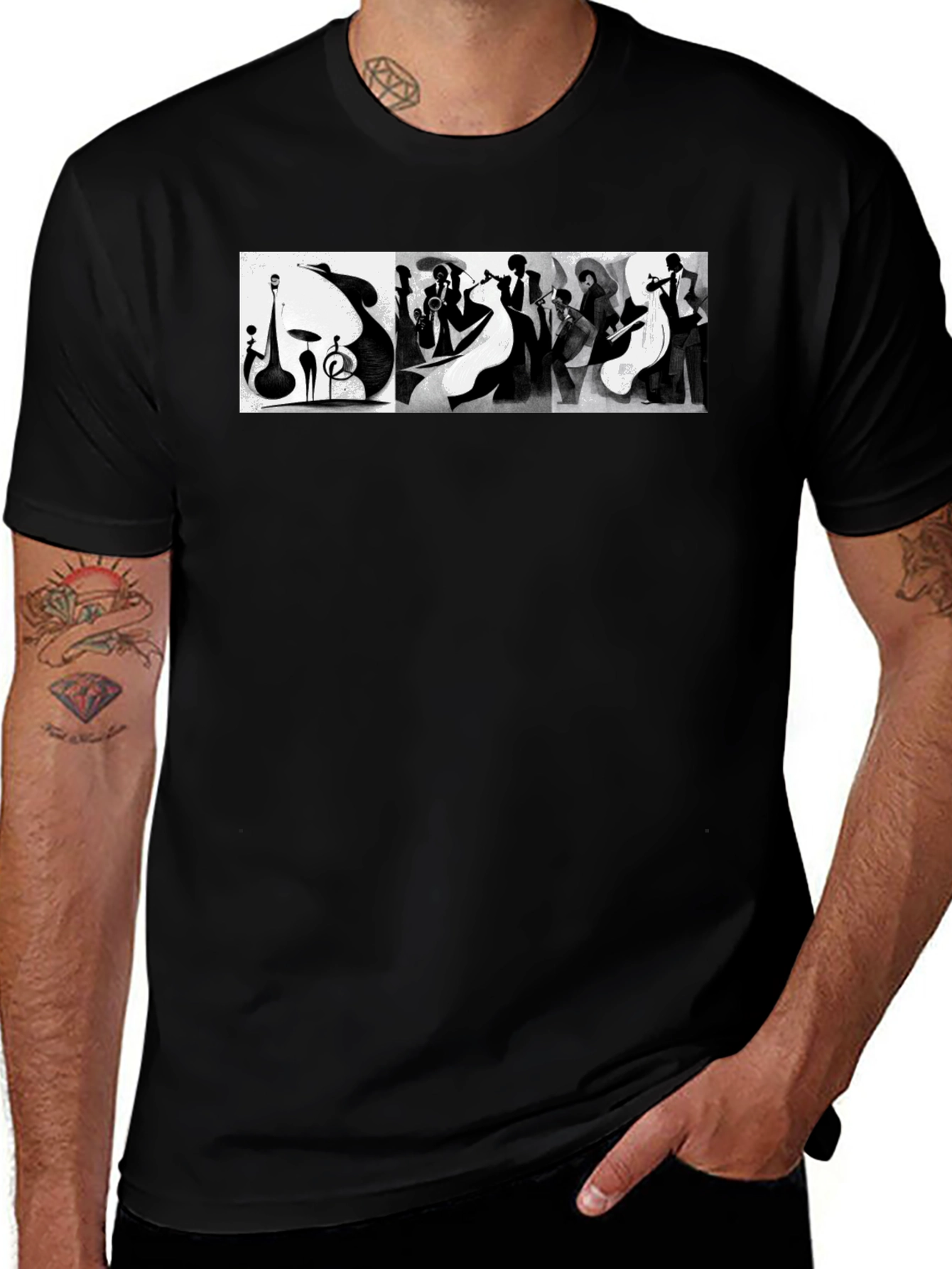 Variant 14 of Abstract Jazz Music Band Black T-Shirt