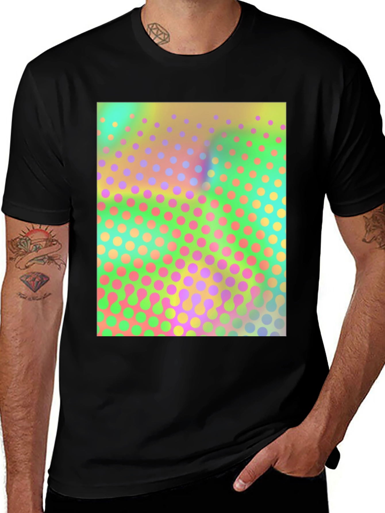 Variant 22 of Retro Dot Pattern Graphic Tee - Vivid Colors