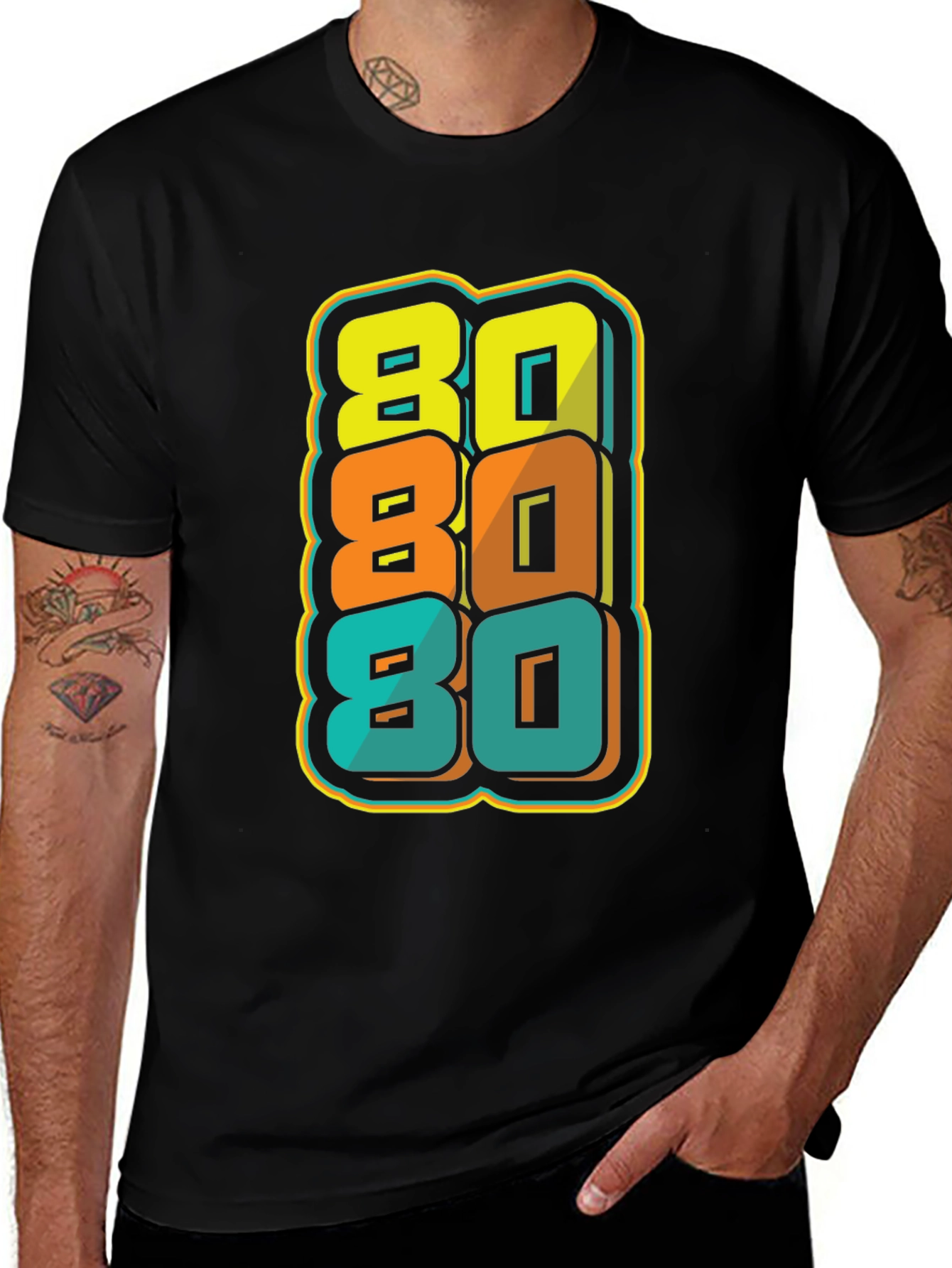 Variant 24 of Retro 80s Stacked Graphic Black T-Shirt