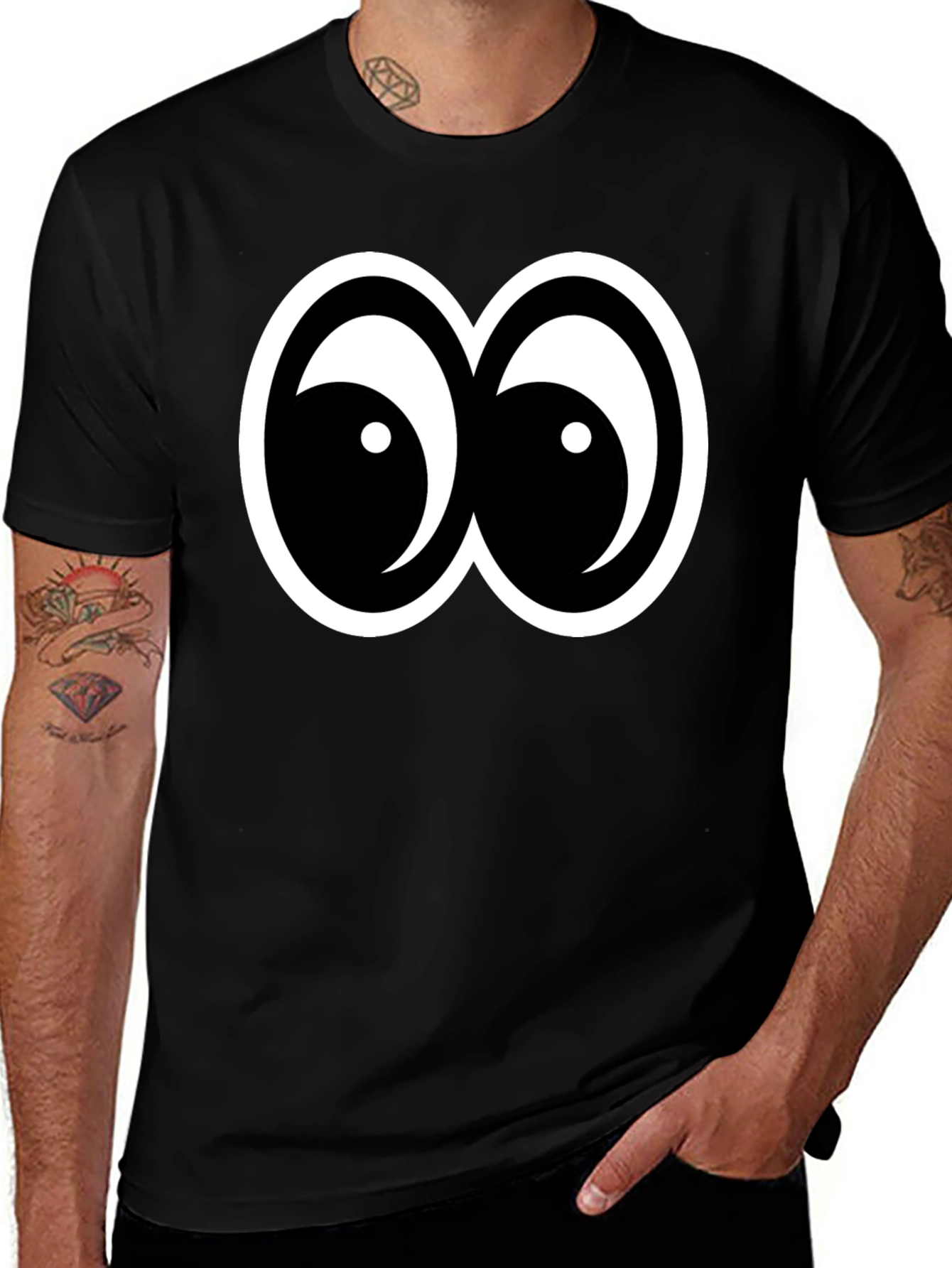 Variant 17 of Cartoon Eyes Graphic Tee - Black Cotton T-Shirt
