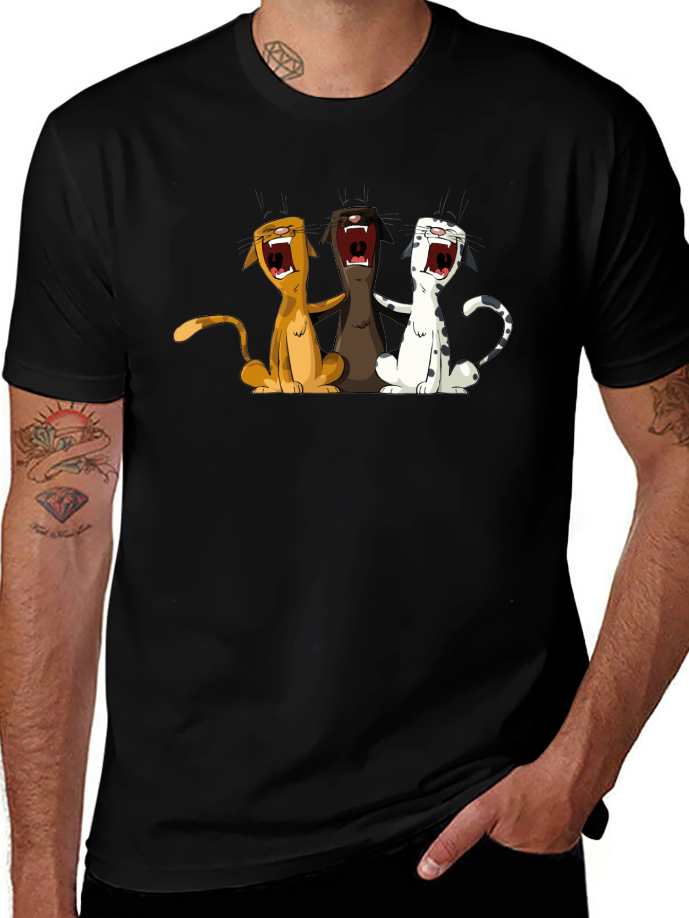 Variant 9 of Cartoon Cats Black T-Shirt - Vocal Harmony Design