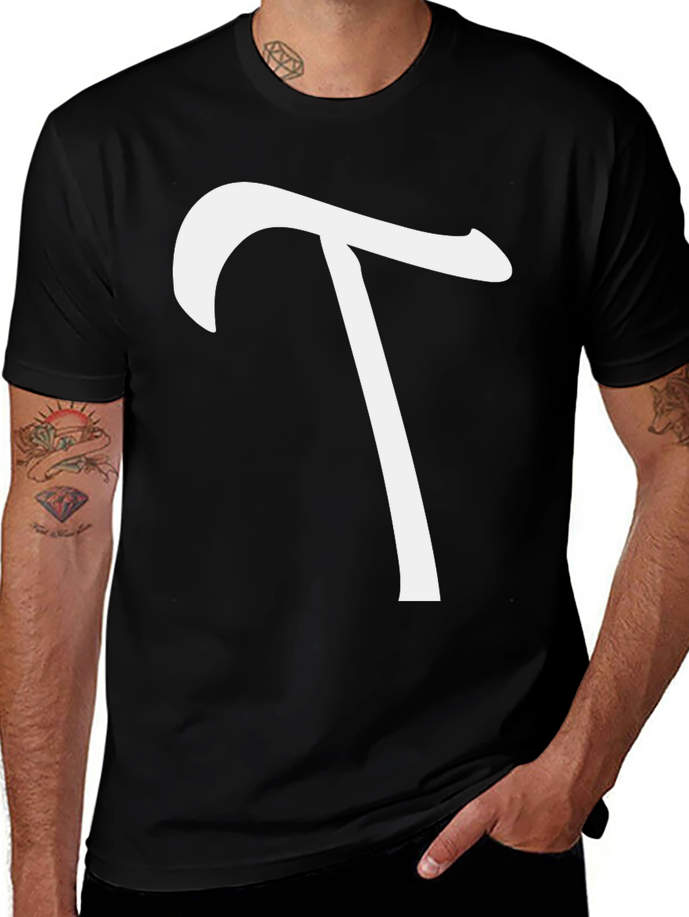 Variant 6 of Minimalist White 'T' on Black Tee