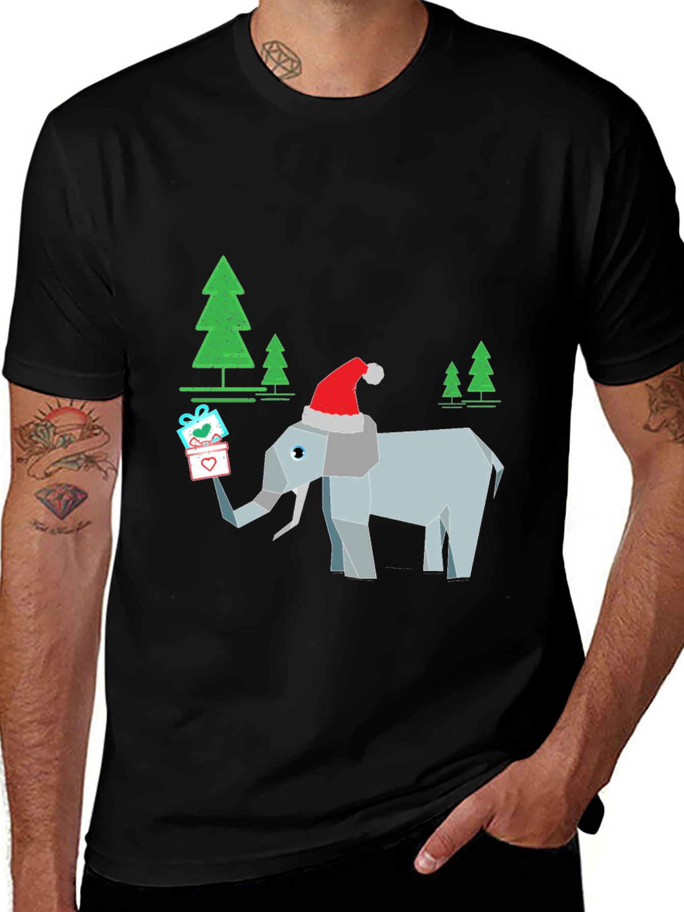 Black Festive Elephant Christmas T-Shirt main image