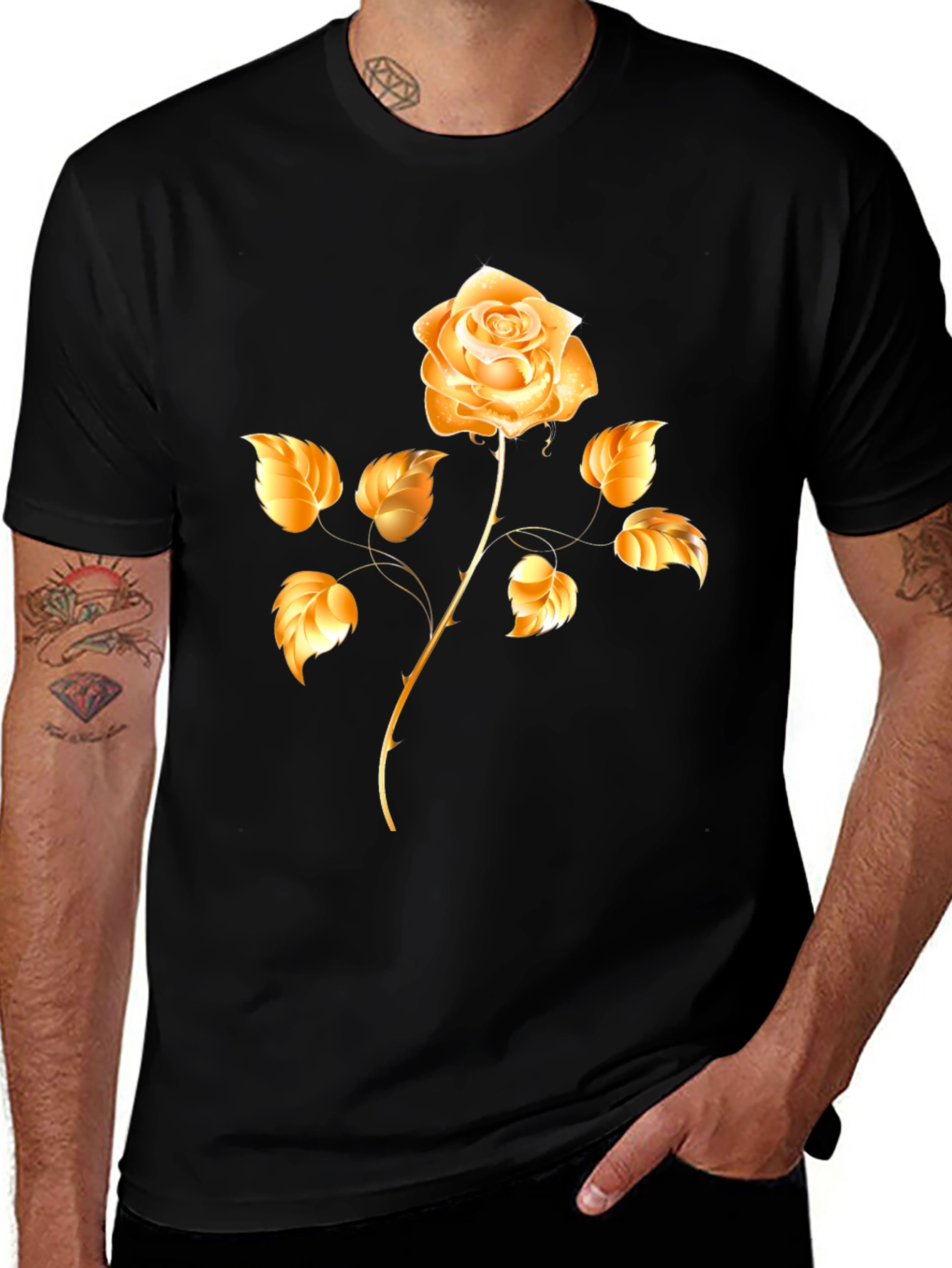 Variant 20 of Golden Rose Graphic T-Shirt - Stylish Floral Tee