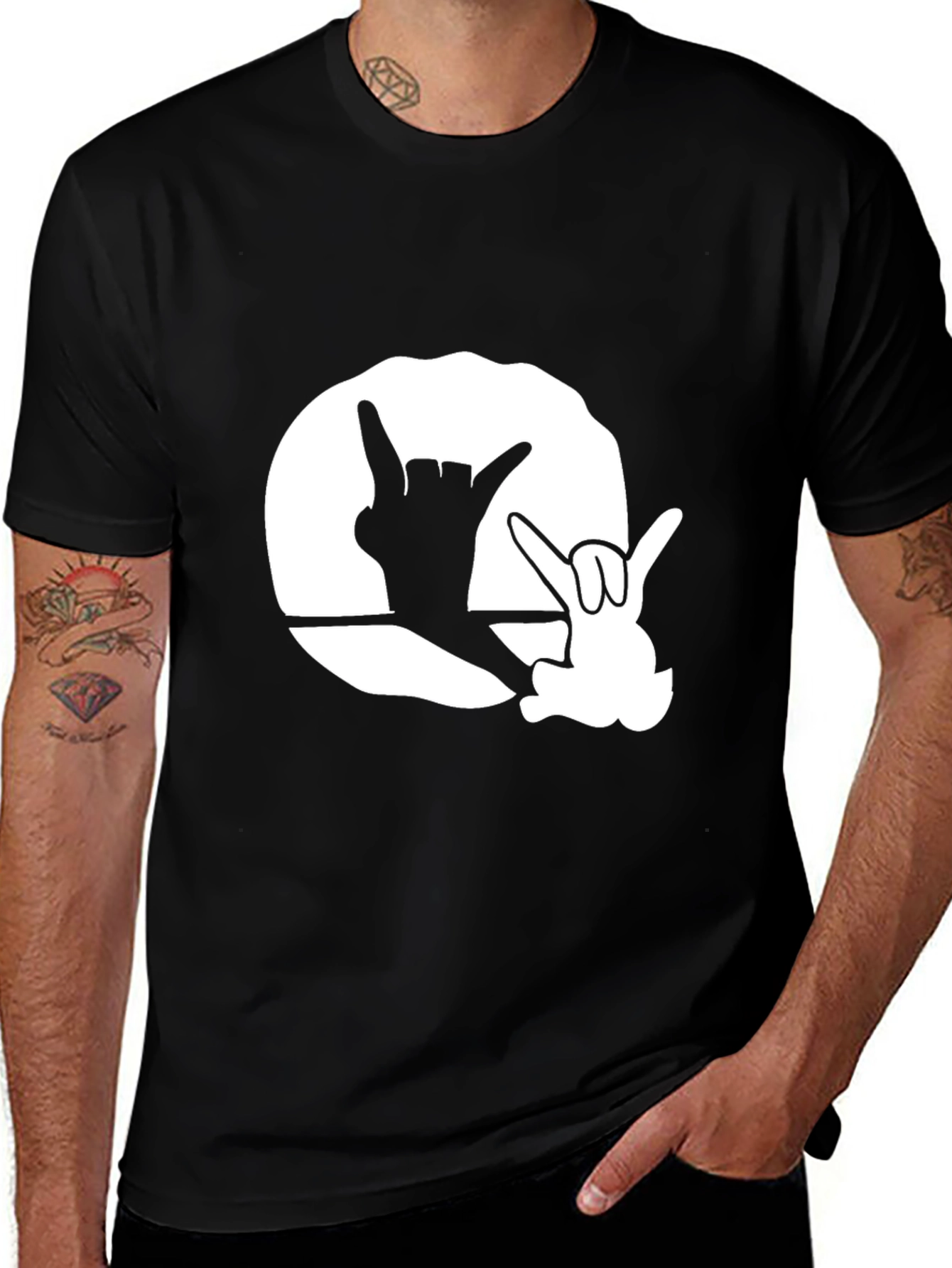 Variant 16 of Black Graphic Tee with Hand Sign Design