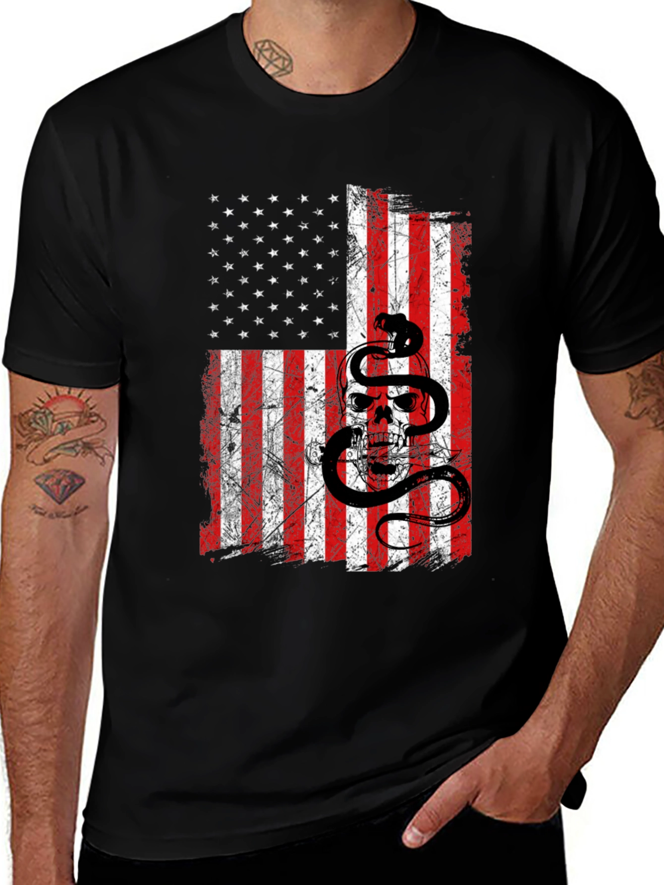 Variant 21 of American Flag Skull & Snake Graphic T-Shirt