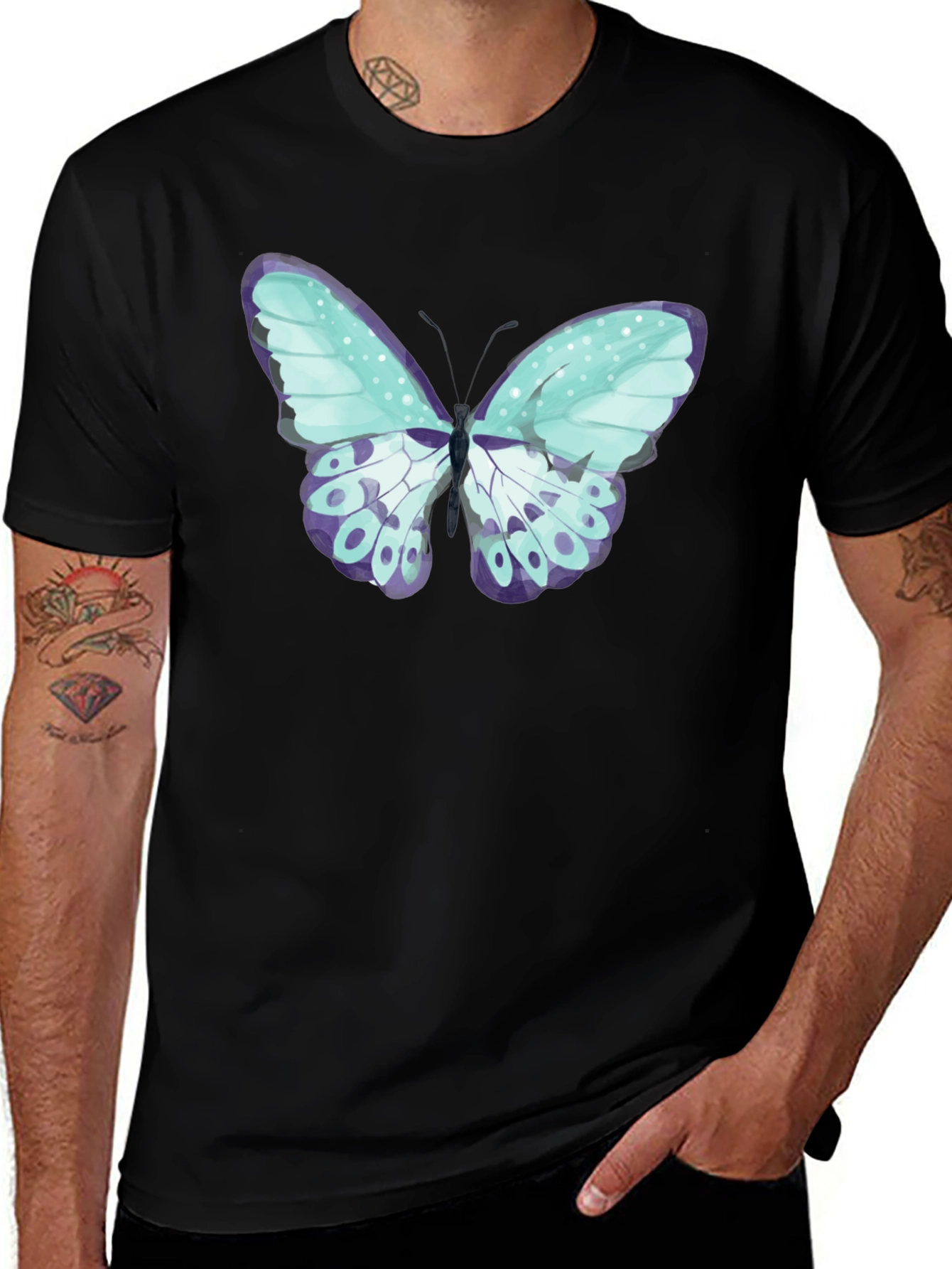 Variant 17 of Butterfly Graphic Tee - Stylish Men's Black T-Shirt