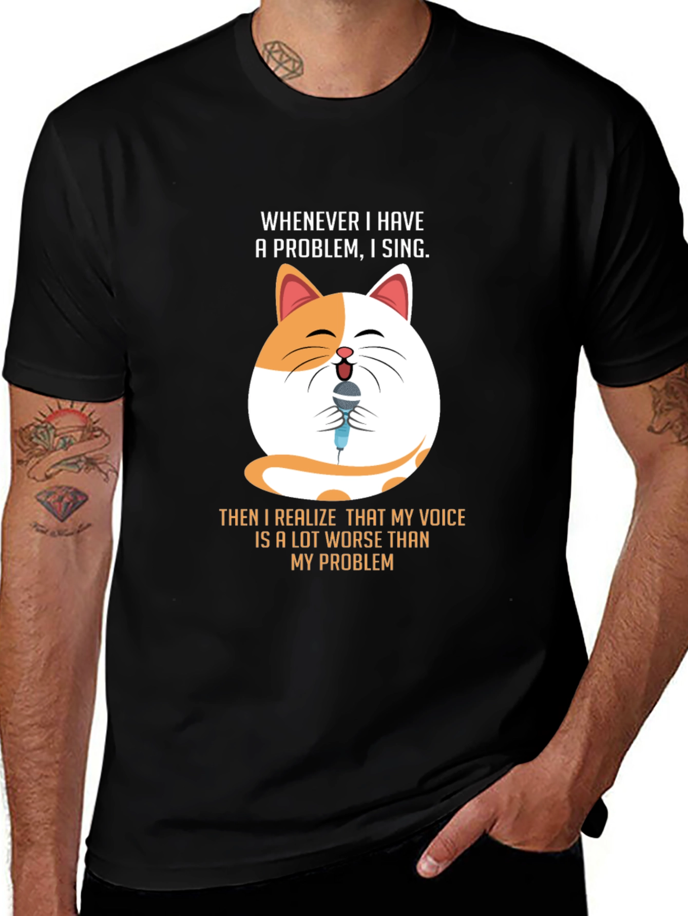 Variant 30 of Funny Cat Singing T-Shirt - Problem Solver Tee